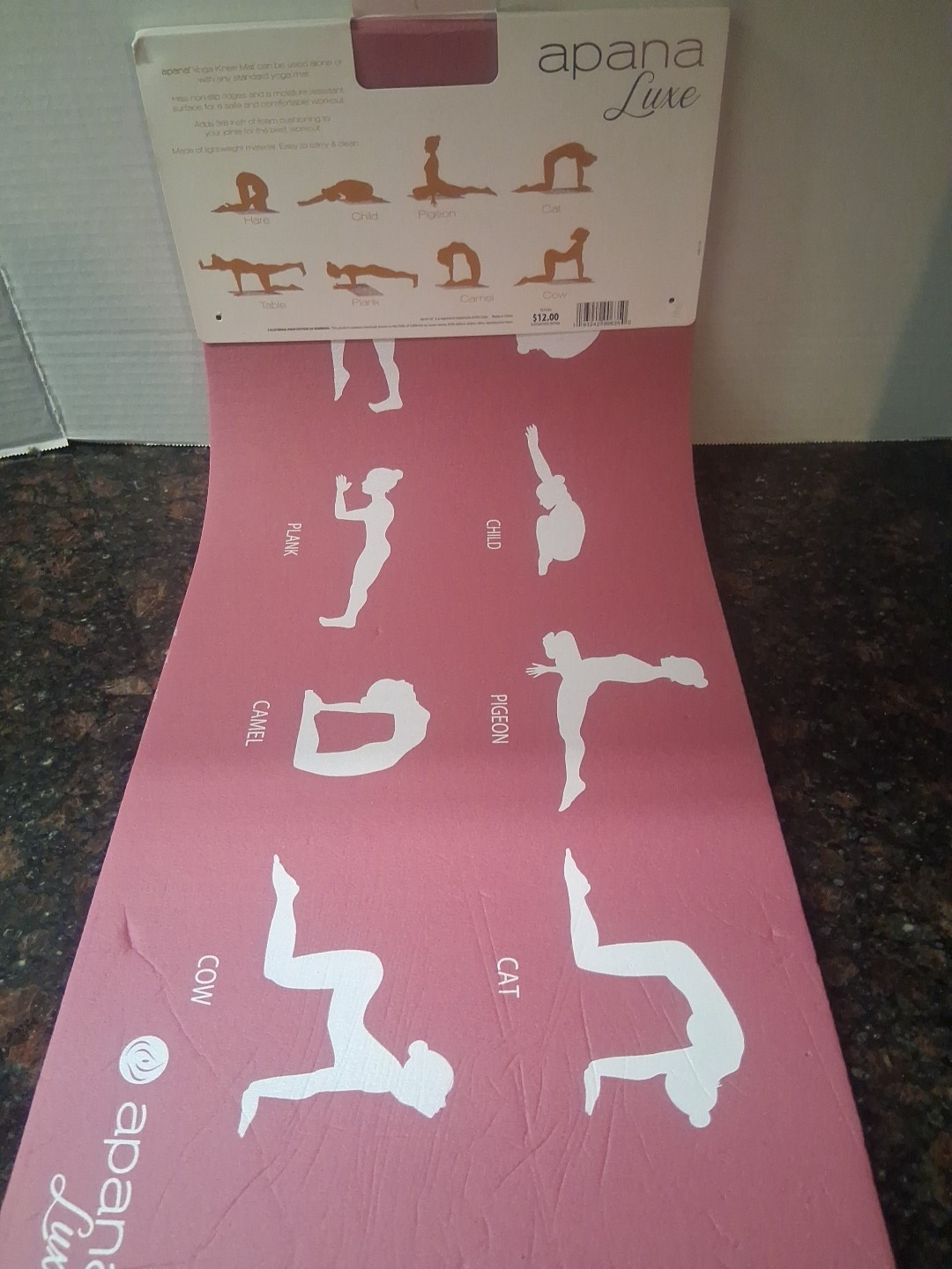 Apana Luxe 10&Prime; x 24&Prime; Yoga Knee Mat with Pose Flow on Pink and White