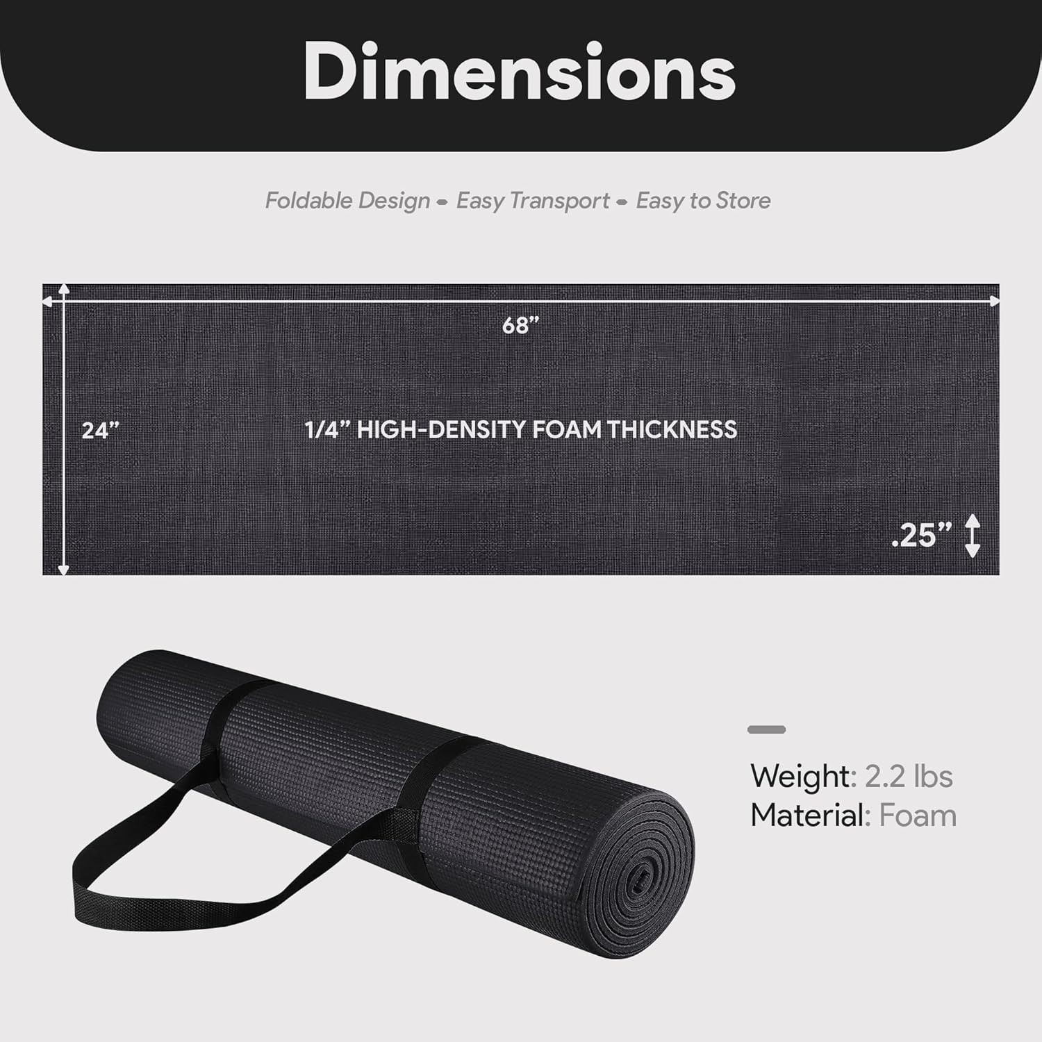 Fitvids All Purpose 1/4-Inch Yoga Exercise Yoga Mat – Black