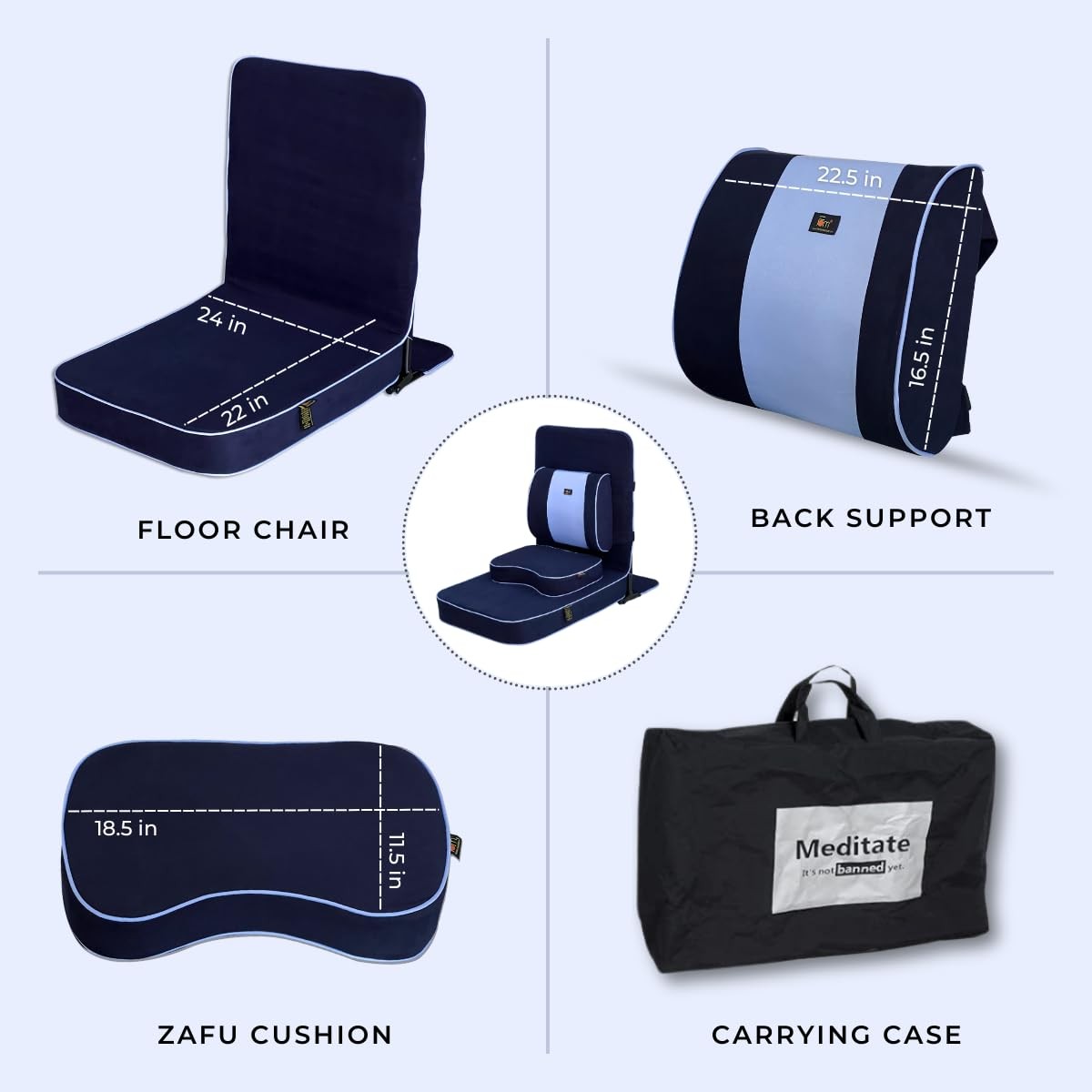 Extra Large Meditation Chair Floor Back Support Yoga Cushion Navy Blue 24×22