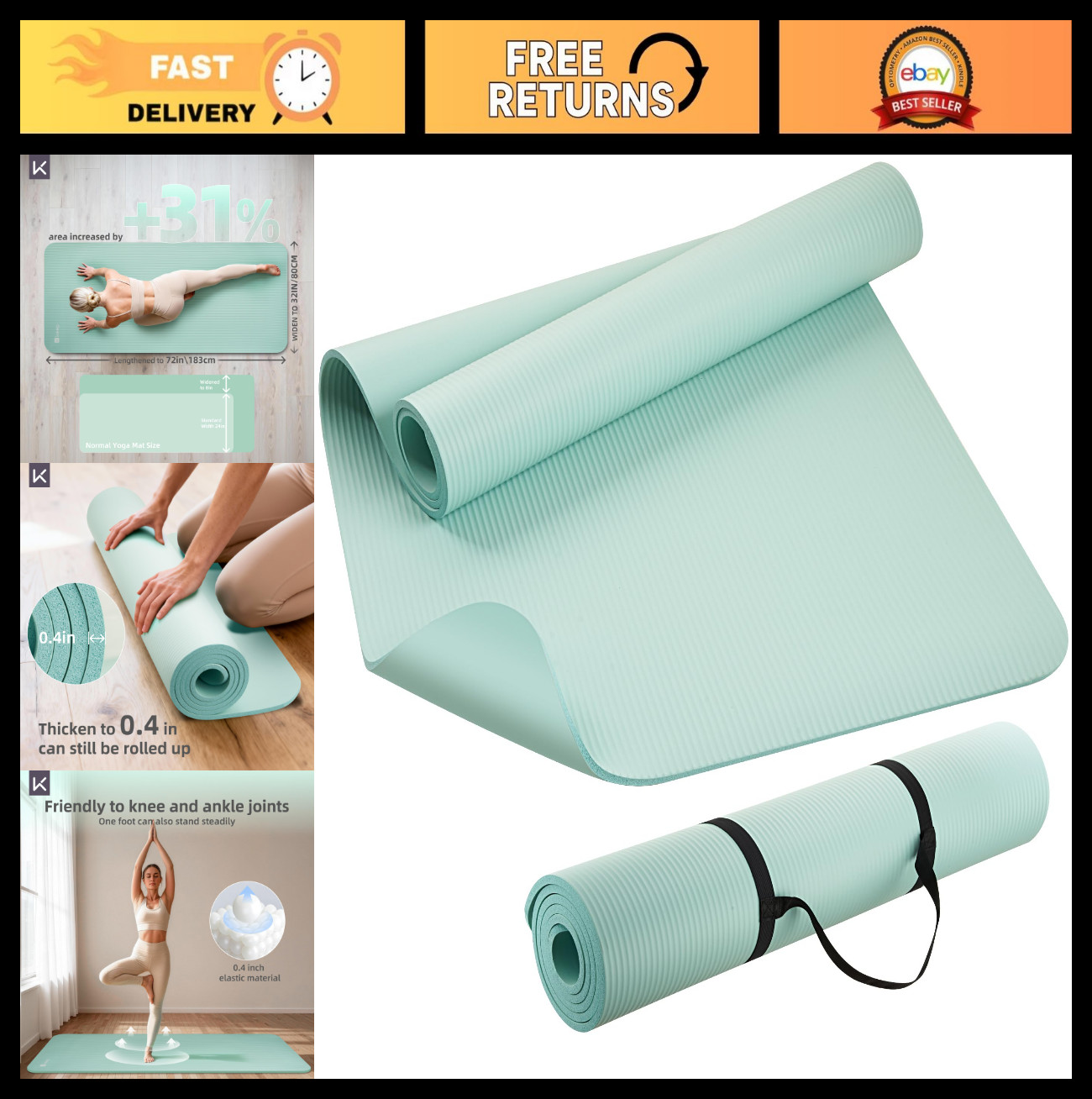 Extra Thick 10mm Non-Slip Yoga Mat 72&Prime;x32&Prime; for Pilates, Stretching & Meditation