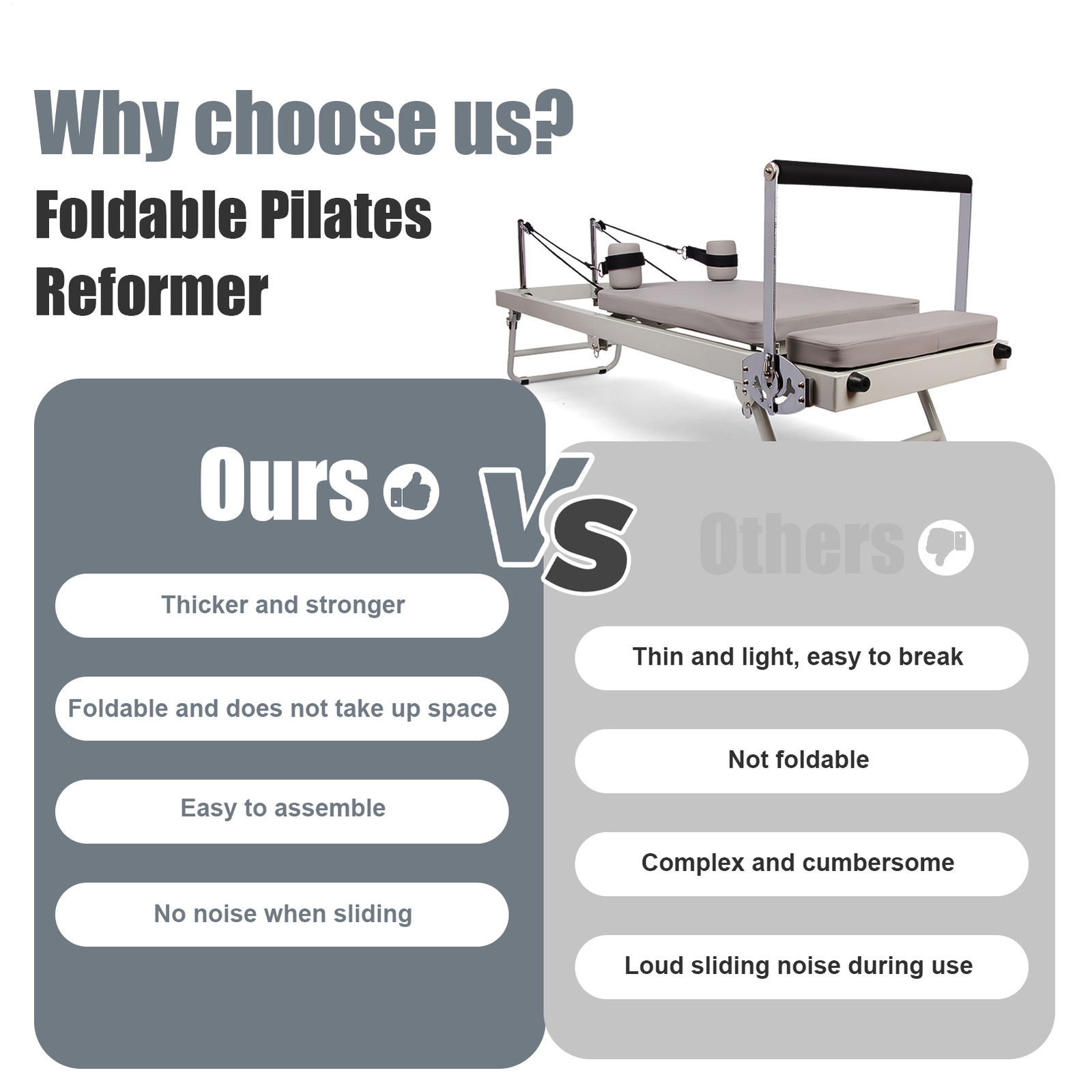 Foldable Pilates Reformer Home Pilates Equipment Studio Gym Workout Machine