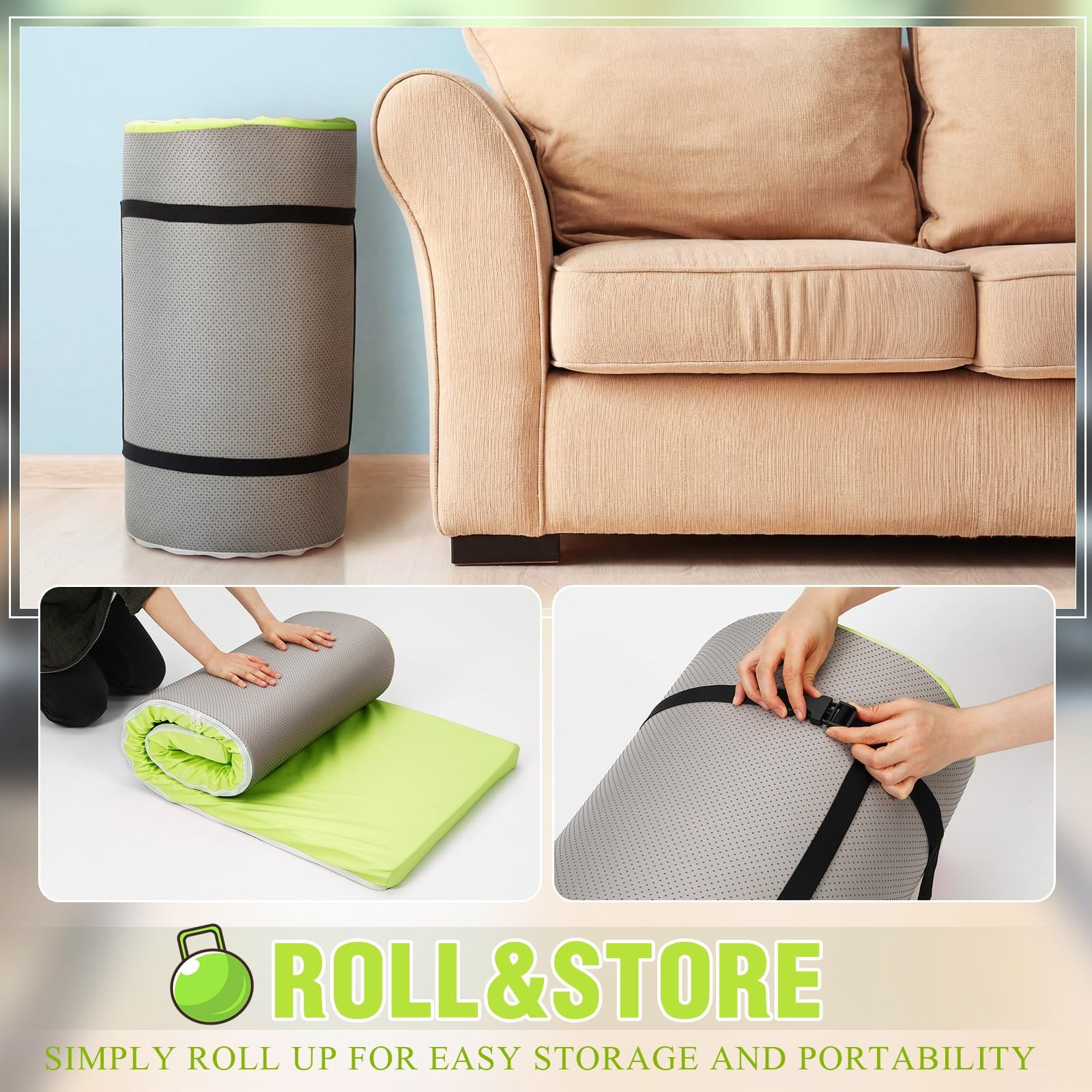 2 Inch 72&Prime;x24&Prime; Thick Foldable Yoga Mat with Carry Strap, Non-slip Portable Fo…