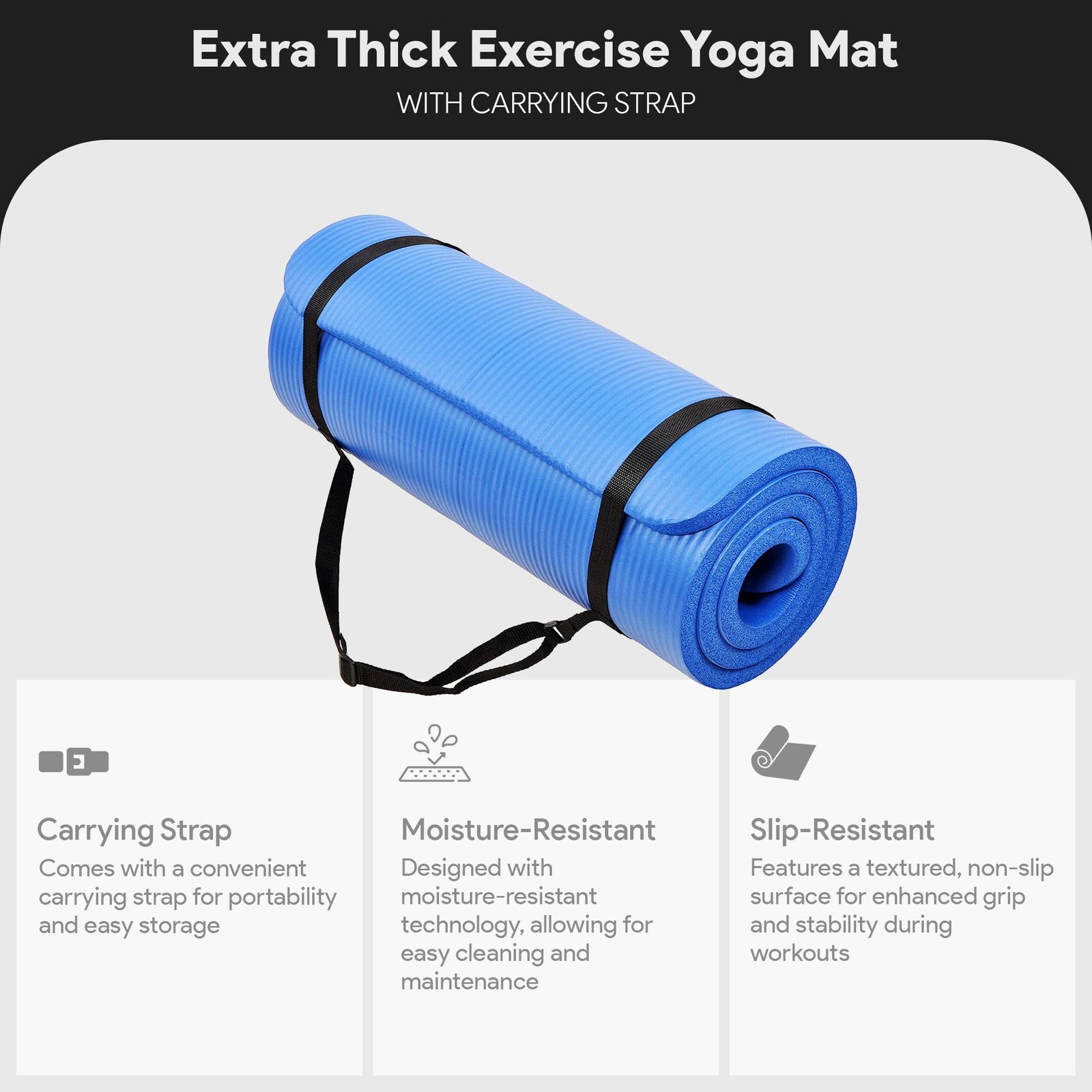 BalanceFrom GoCloud 71×24 Inches Extra Thick Yoga Mat 71&Prime; long 24&Prime; wide, Blue