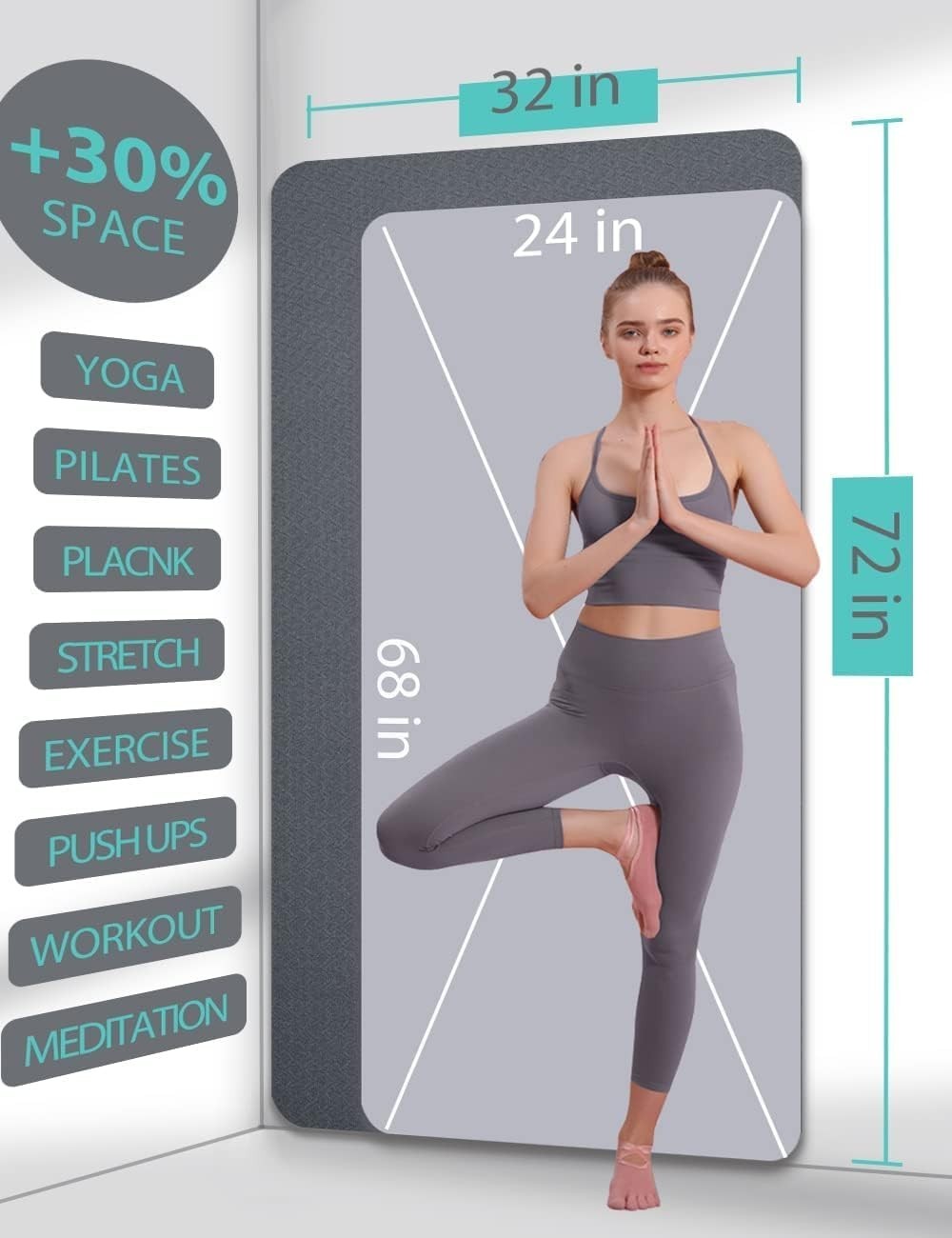 Yoga Mat Double-Sided Non Slip, 72 » X 32 » X 7Mm – Extra Wide & Thick Yoga Mat