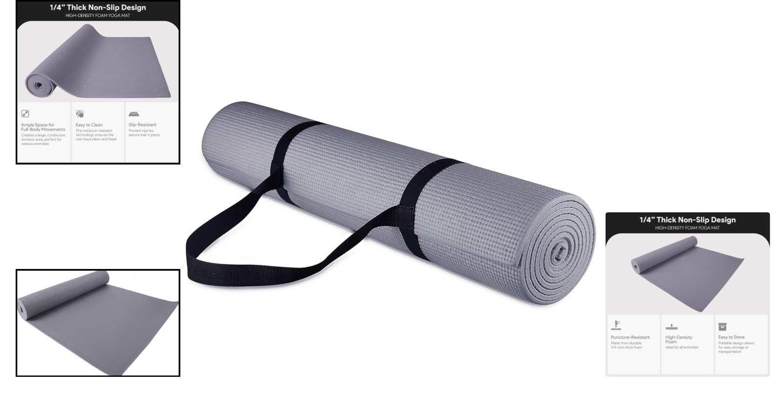 Eco-Friendly 1/4-Inch Non-Slip Yoga Mat with Carry Strap – Multiple Colors
