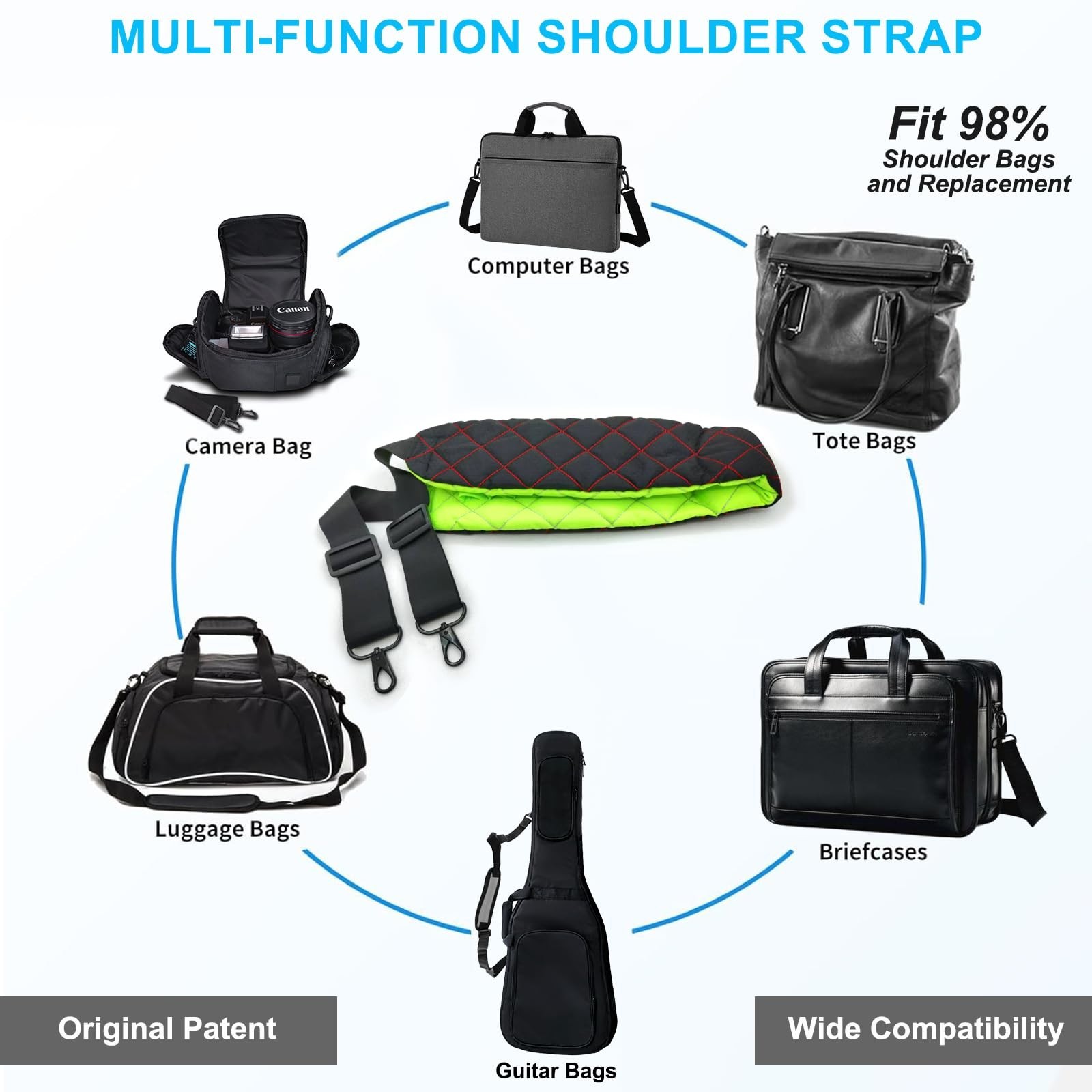 2 in 1 Anti-theft Bag Shoulder Strap with Pockets, 54 inch Travel Belt Ultra-…