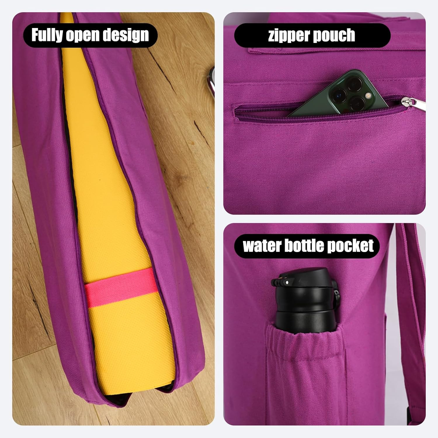 Cotton Yoga Mat Bag with Pockets and Adjustable Strap – Full Zip Cargo Yoga Mat