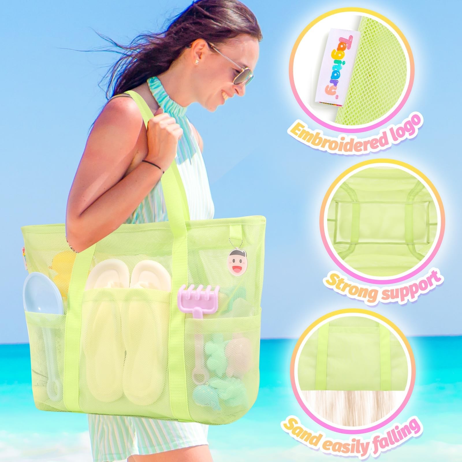 Tagitary Large Mesh Beach Bag with Zipper and Kids Beach Bag with Drawstring …
