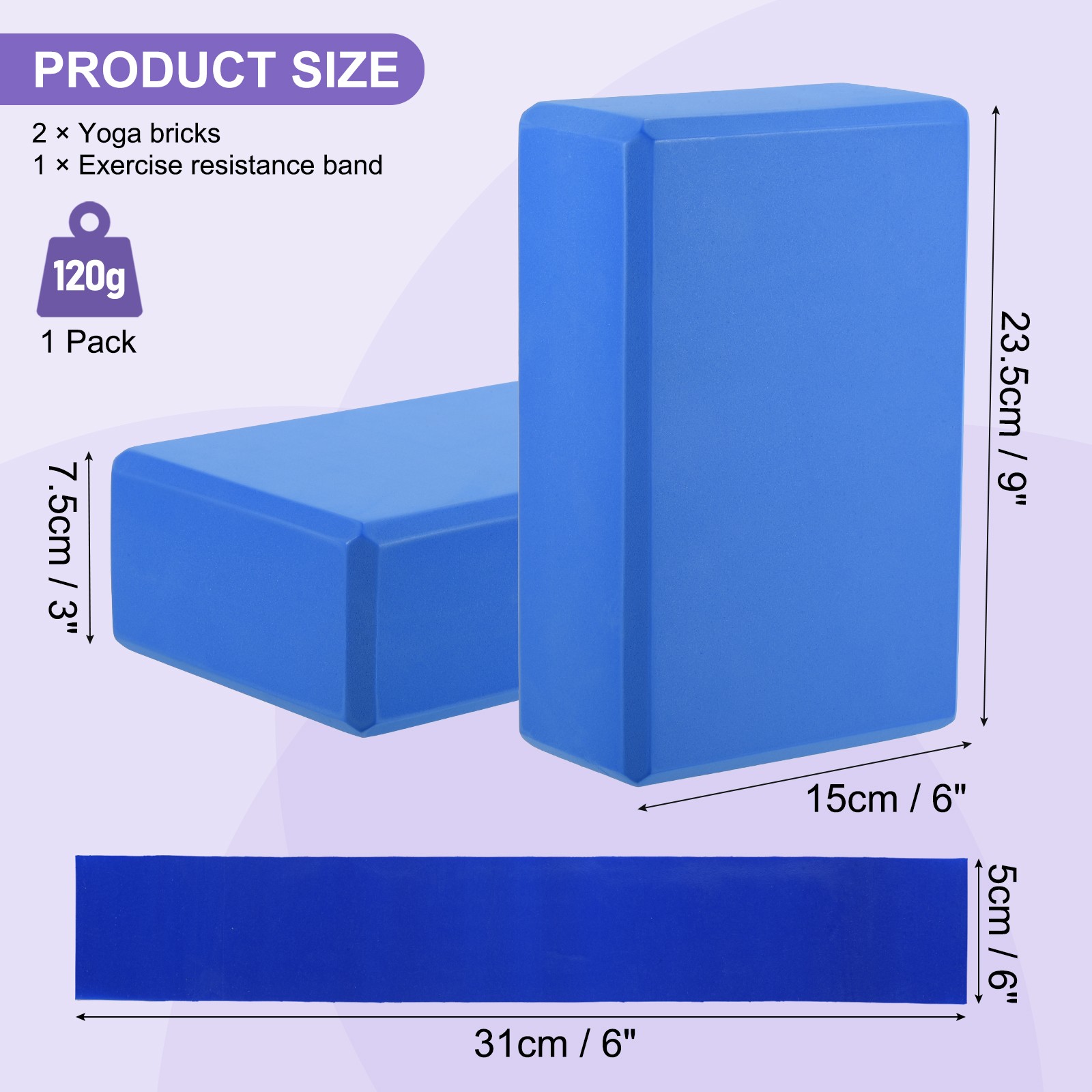 2Pcs Yoga Blocks and 1Pcs Blue Resistance Band Set EVA Dark Blue Yoga Blocks