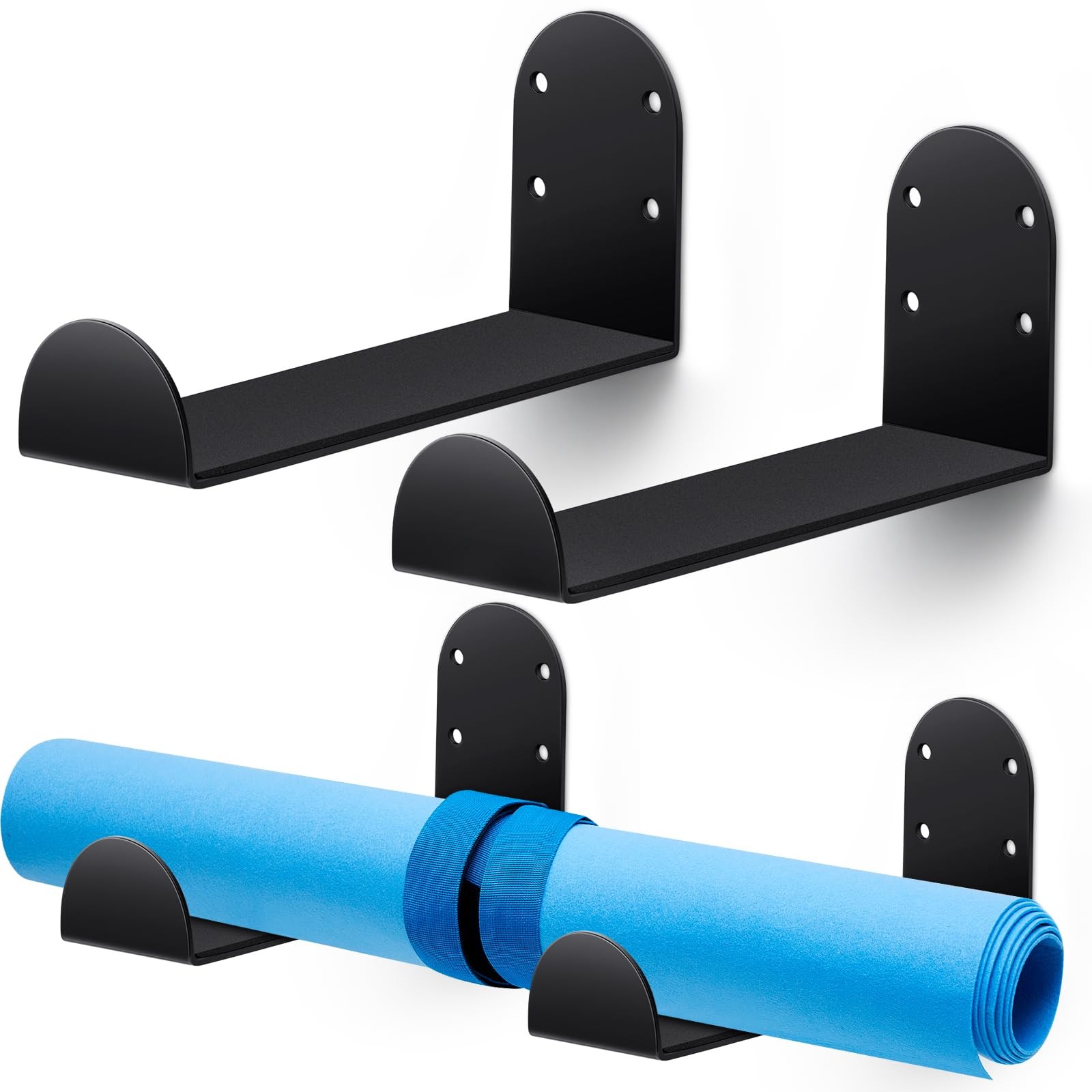 4 Pcs Yoga Mat Storage Rack Wall Mount Holder Exercise Mat Hanger Foam Roller…