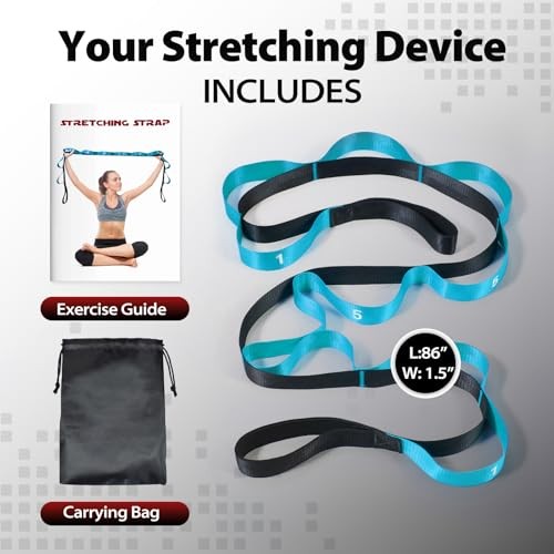 Stretching Strap with 10 Loops-Yoga Length: 86 inches, Width: 1.5 inches Blue