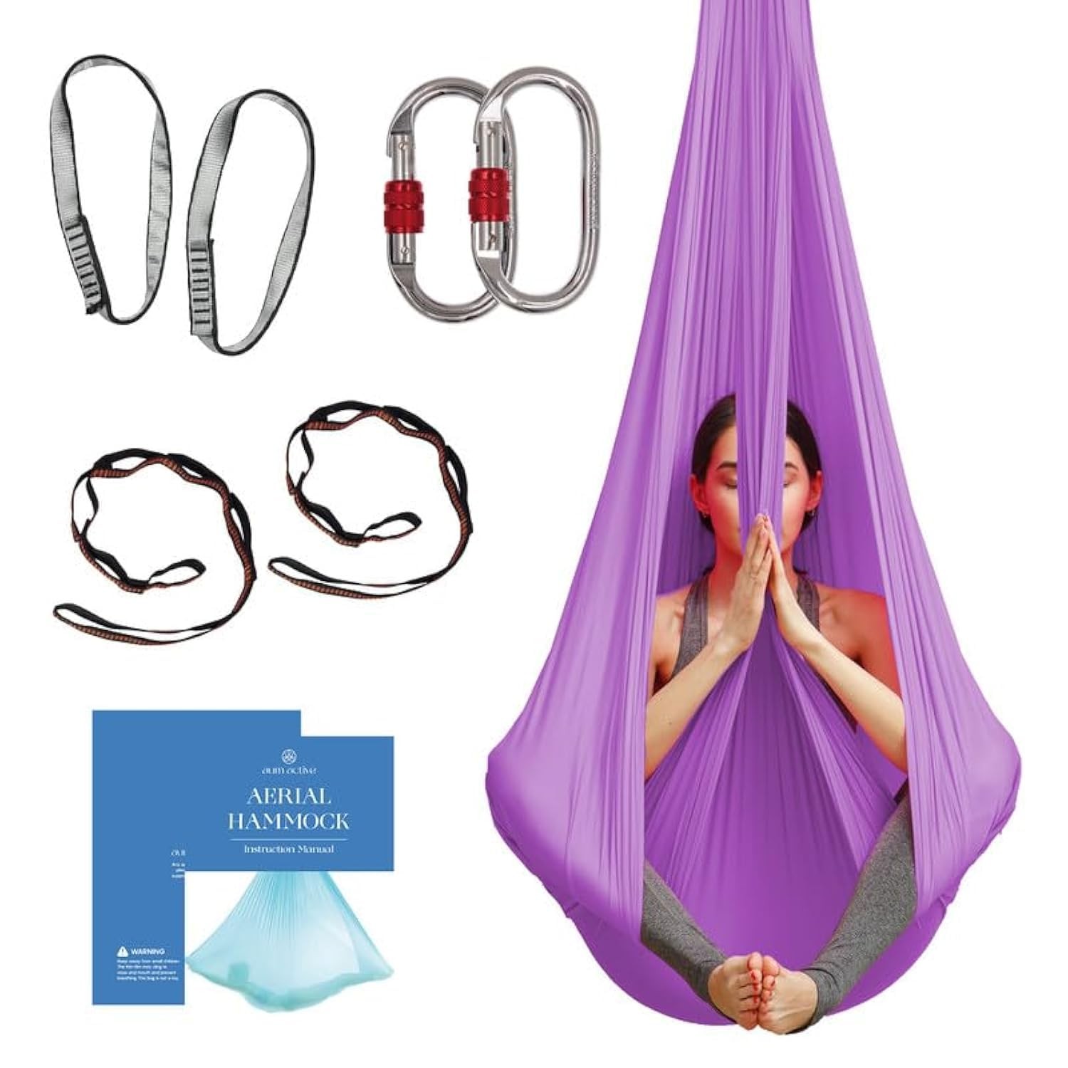 Aerial Silk Yoga Hammock & Swing for Home, Inversion Exercises, Starter Kit f…