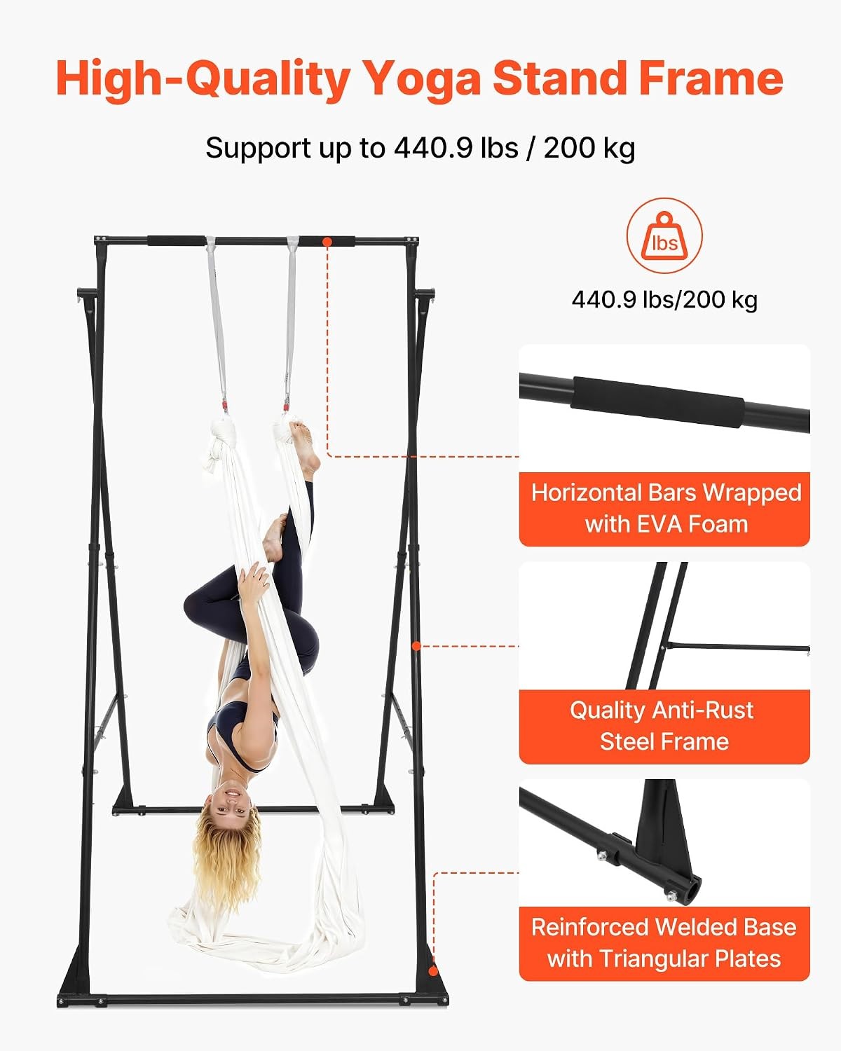 Yoga Stand Frame, 9.6 ft Aerial Silk Swing Stand, Max 551.2 lbs Load Capacity,