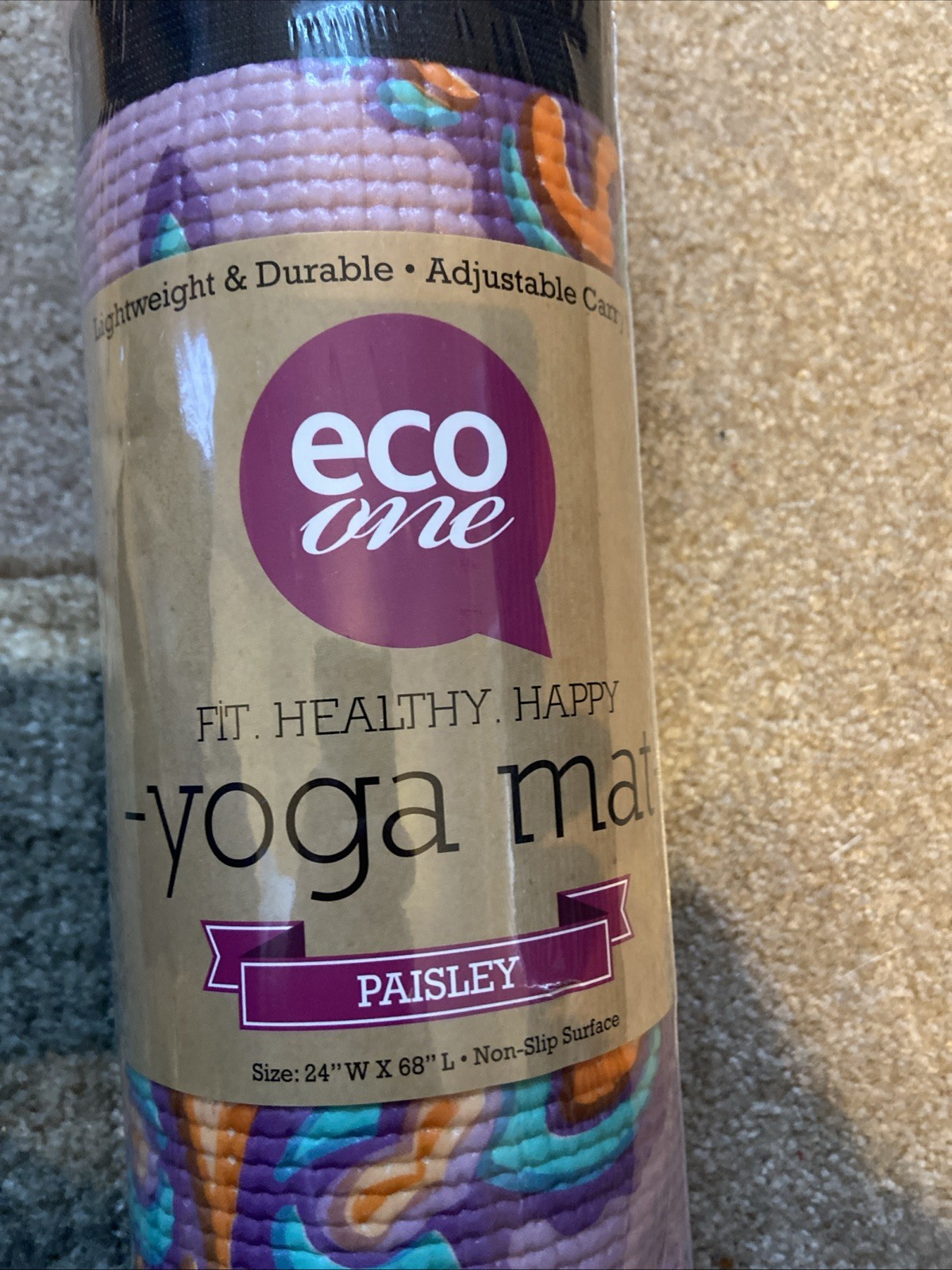 New Eco One Yoga Mat, Natural Fitness, paisley Pattern. Lightweight And Durable.
