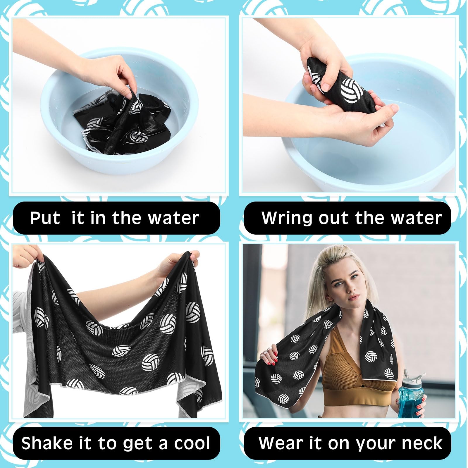 Fuweave 12 Pcs Black White Volleyball Cooling Towel 40 X 12 Inch For Gifts Team