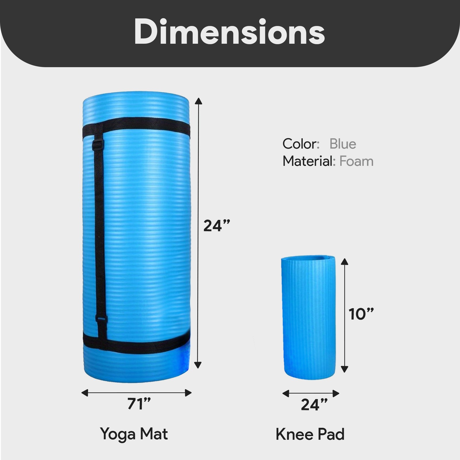 BalanceFrom 1&Prime; Extra Thick Yoga Mat w/Knee Pad & Carrying Strap, Blue (Open Box)