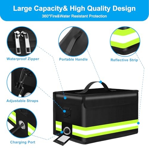 Lipo Fireproof Explosionproof Safe Bag-Large Capacity Upgraded Size Dark Black