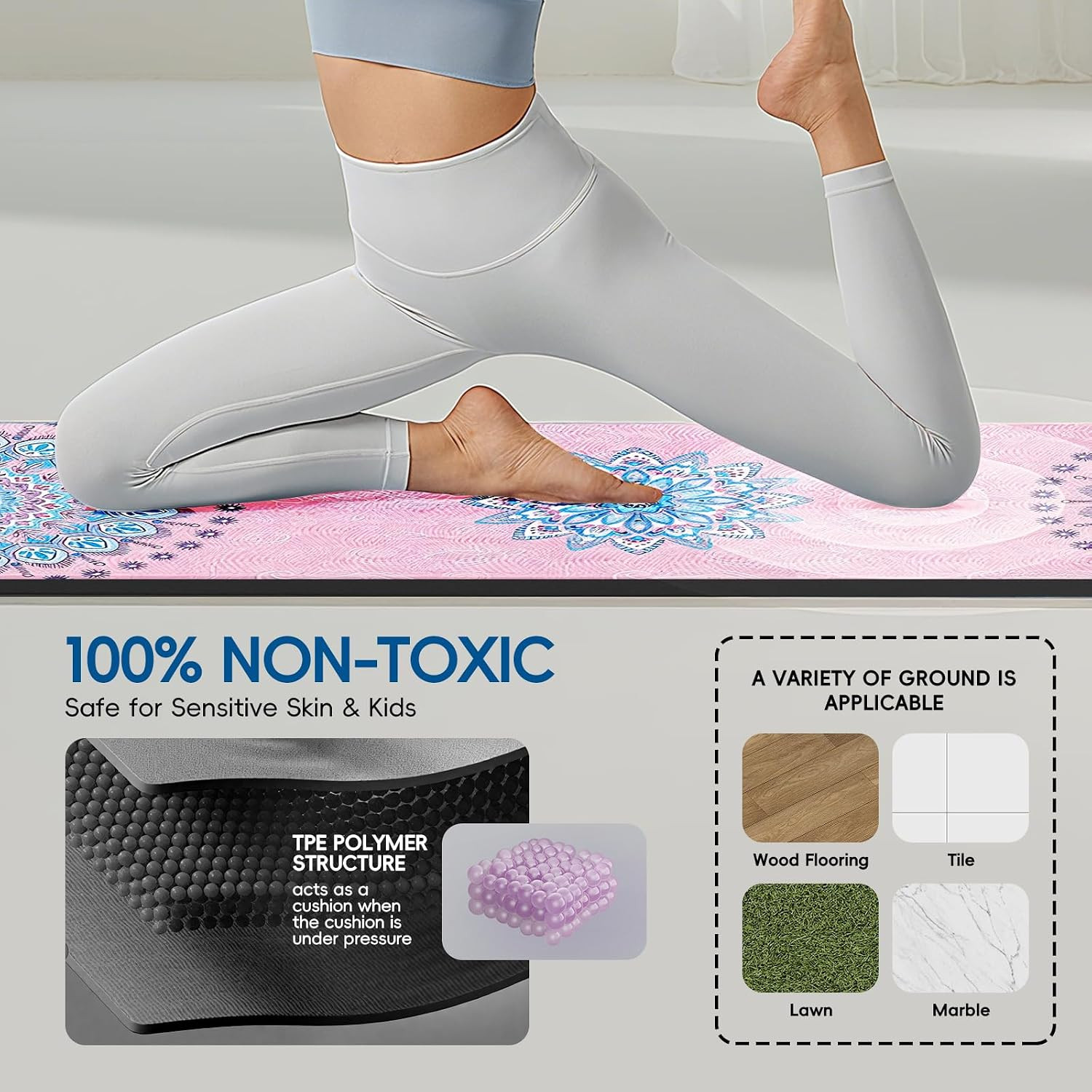 Extra Long TPE Yoga Mat 27×72 Inch, 5mm Thick, Non-Slip for Home Workout