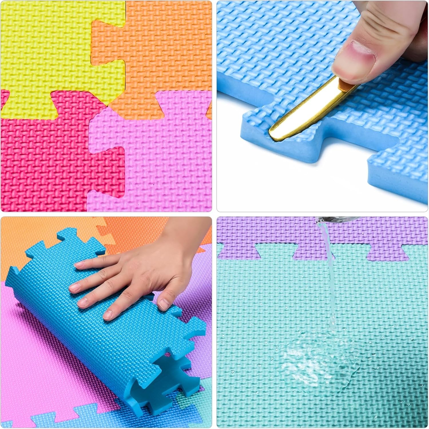 EVA Rubber 18 Tiles Interlocking Puzzle Foam Floor Mats – Baby Play Mat for
