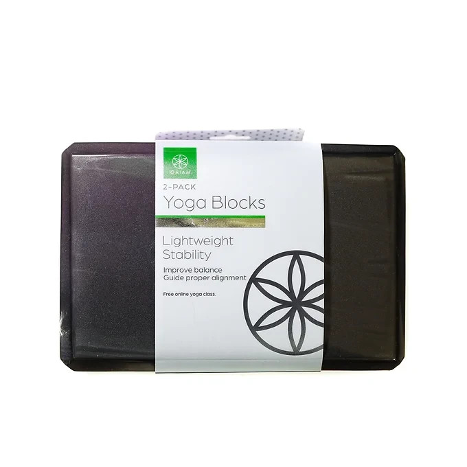 Gaiam Yoga Block / Strap Combo – 2 Foam Yoga Block + Pack (Blk) – 1 Strap (Blk)