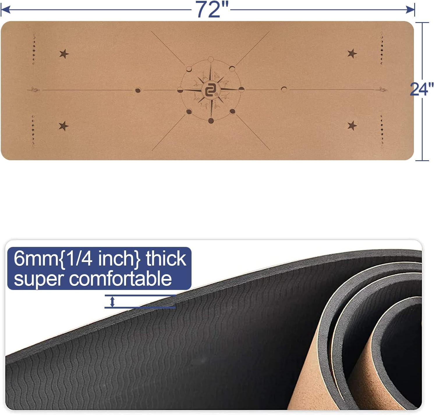 Numat Cork Yoga Mat 6Mm (1/4 Inch) Thick 72 X 24 In, Sweatproof Nonslip Eco-Frie
