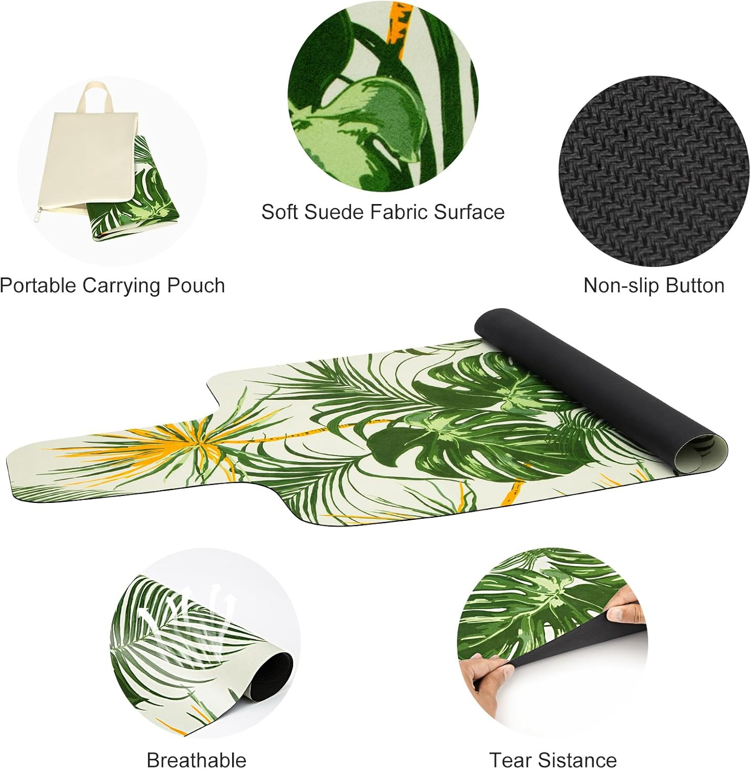 Non-Slip Pilates Reformer Mat Cover with Carry Pouch – Green Leaf Design