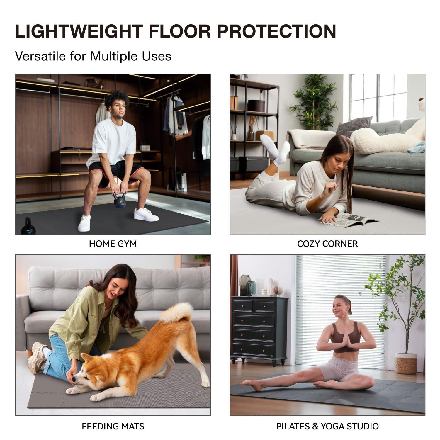 AIRHOP 18 Tiles Gym Floor Mat, EVA Foam Black | 18 |1.67m²,