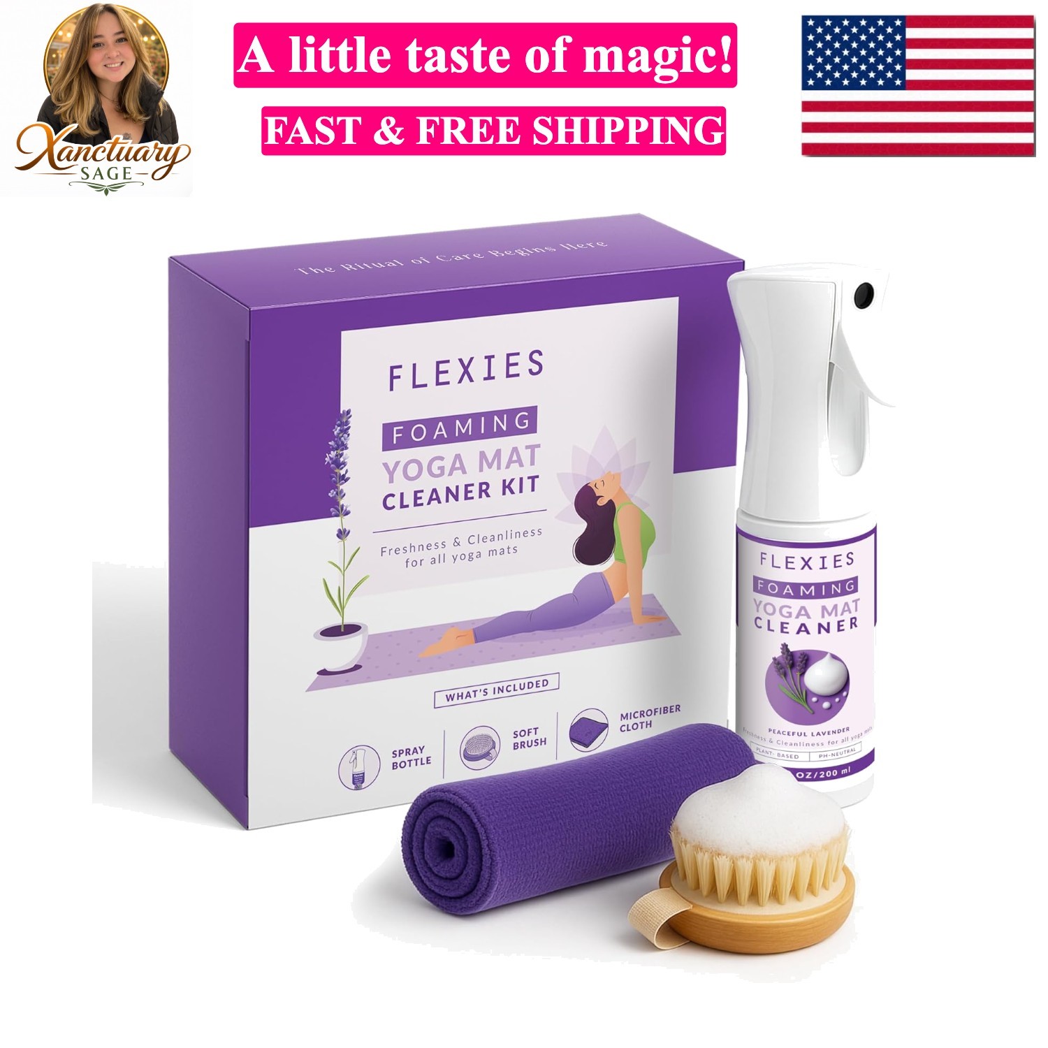 Foaming Yoga Mat Cleaner Spray Kit, Plant Based Non Toxic Mat Cleaner with Br…