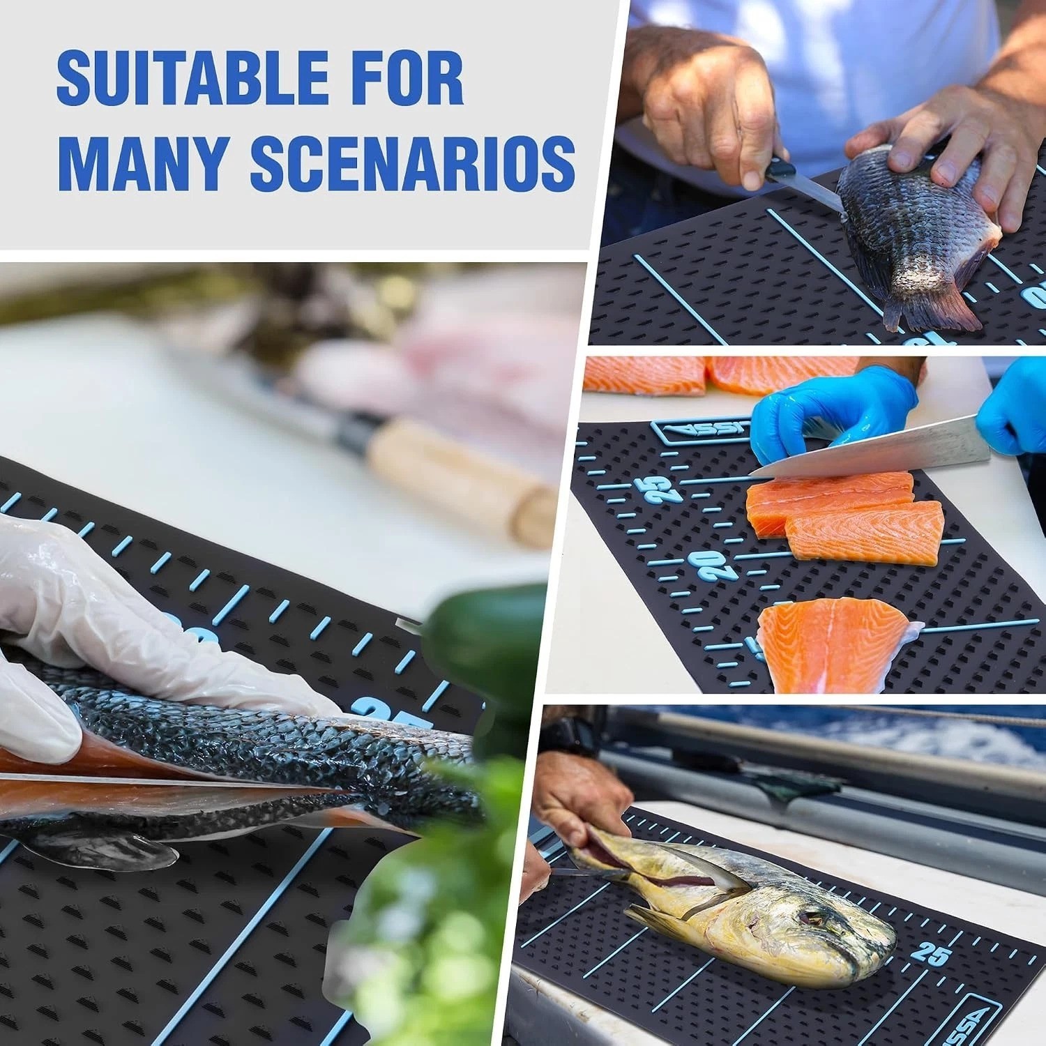 33&Prime; Non-Slip Fish Fillet Mat with Storage Bag, Portable & Durable Fish Cleani…