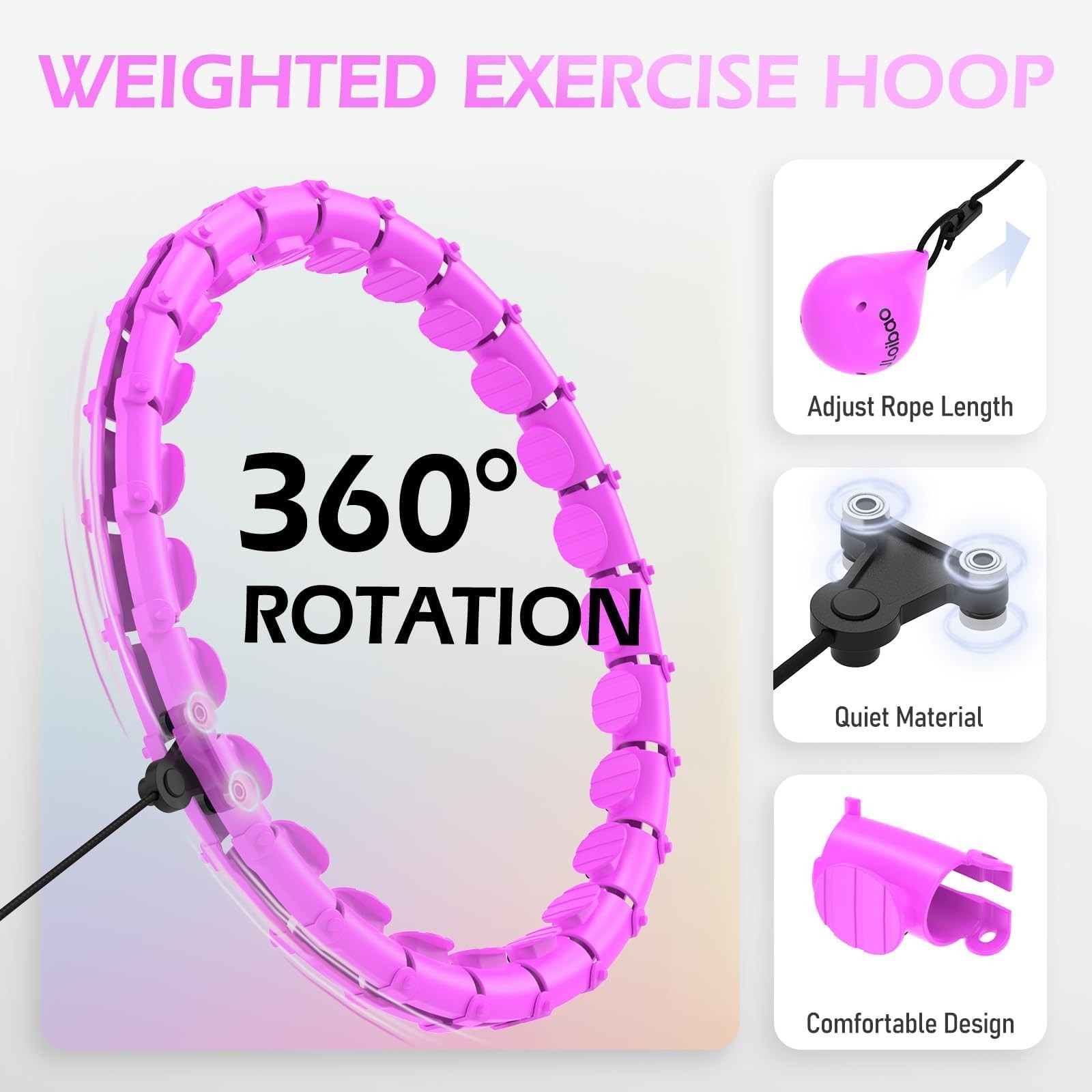 Weighted Hula Circle with 24 Links for Adults Weight Loss, Infinity Fitness H…