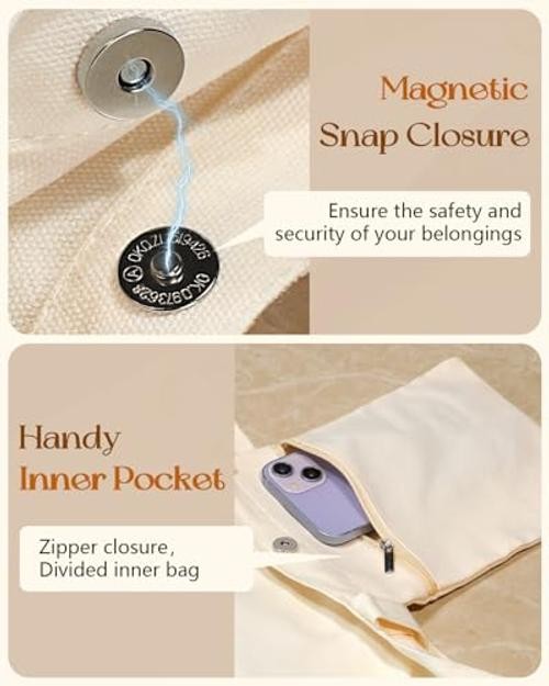 Aesthetic Tote Bag for Women- with Magnetic Buckle and Zipper Retro Flower