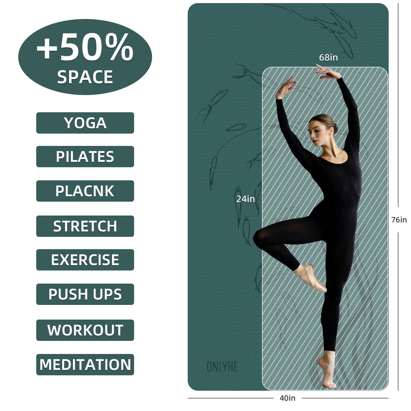 Extra Wide Yoga Mat 76&Prime;x40&Prime;x10mm TPE Non-Slip Fitness Exercise Mat | Thick 10…