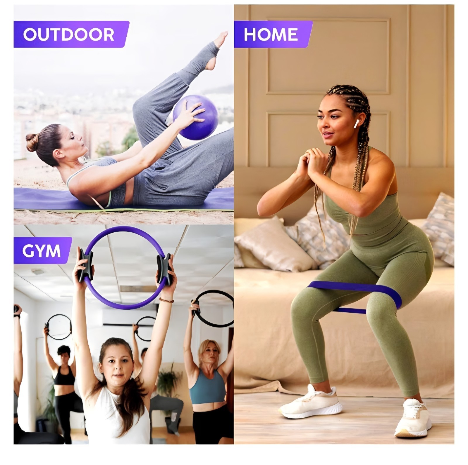 Pilates Ring and Ball Set, at Home Pilates Kit with 14&Prime; Exercise Ring, Purple