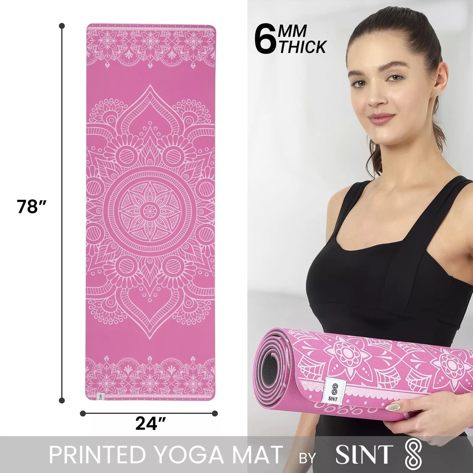 SINT Premium Print Reversible Non Slip Yoga Workouts Mat With Free Tote Bag