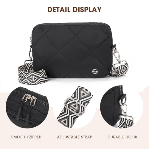 Crossbody Bags for Women Quilted Design Puffer Bag Purse Lightweight 1-black