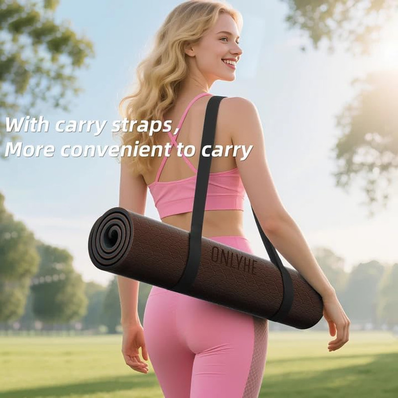 Thick 8mm Non-Slip Yoga Mat with Carrier Strap for Home Workouts – 71&Prime;x24