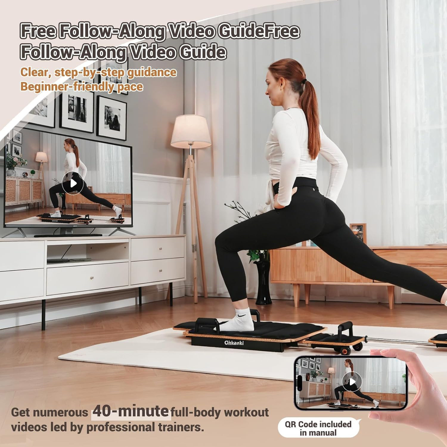 Pilates Reformer Board for Home Workout, 5-In-1 Pilates Equipment , Maple Wood D