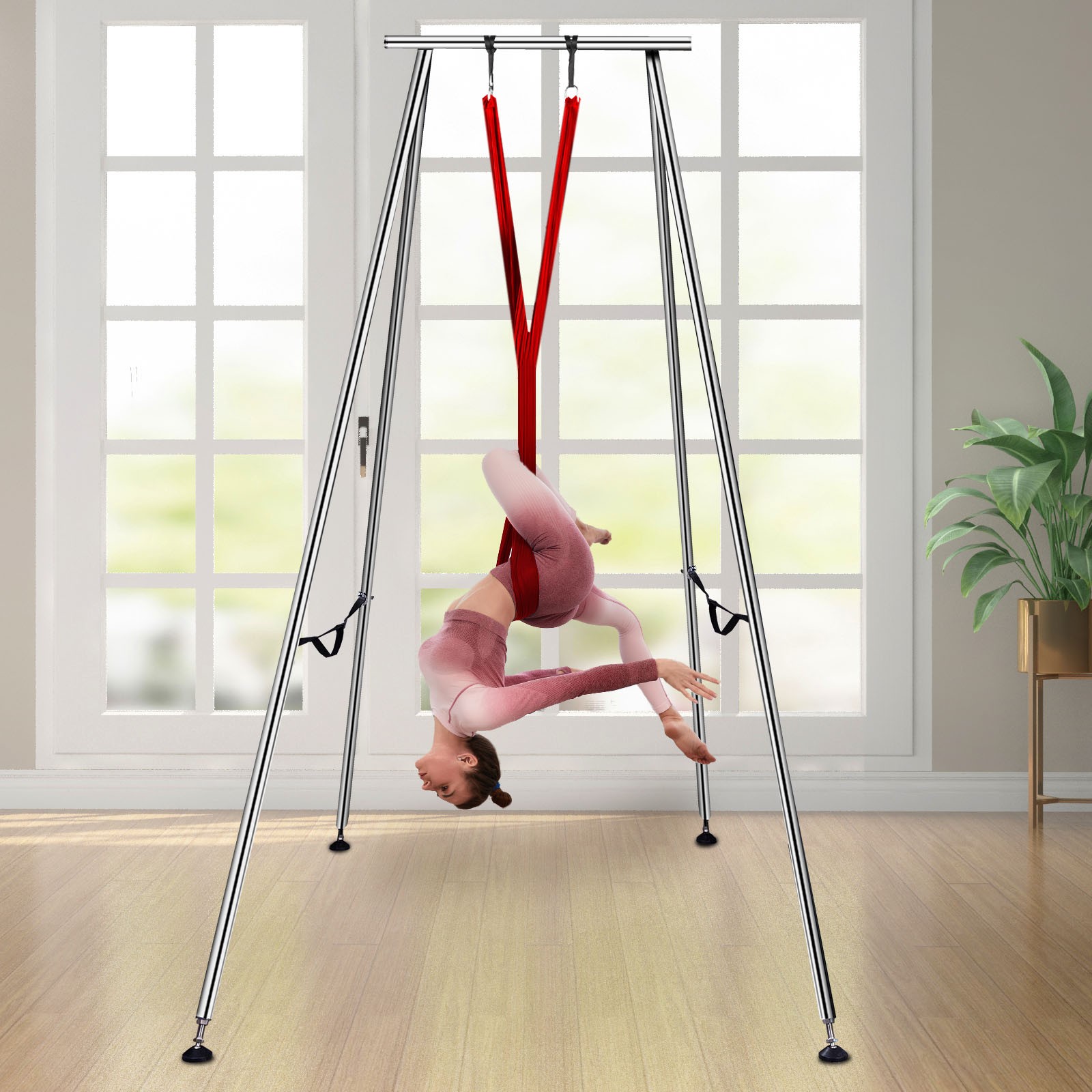 Uimoso Aerial Yoga Frame w/ Swing Bar 20Ft Silk Set for Trapeze and Hammocks