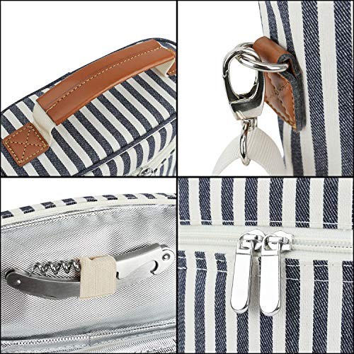2 Bottle Wine Tote Carrier, 750 mL Capacity, Polyester 2 Bottles Dark Blue