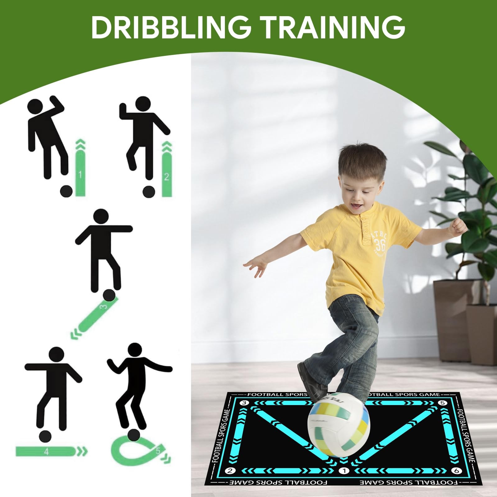 Football Training Mat, 90 x 60cm Soccer Mat, Non Slip Shock Absorbing Fu…