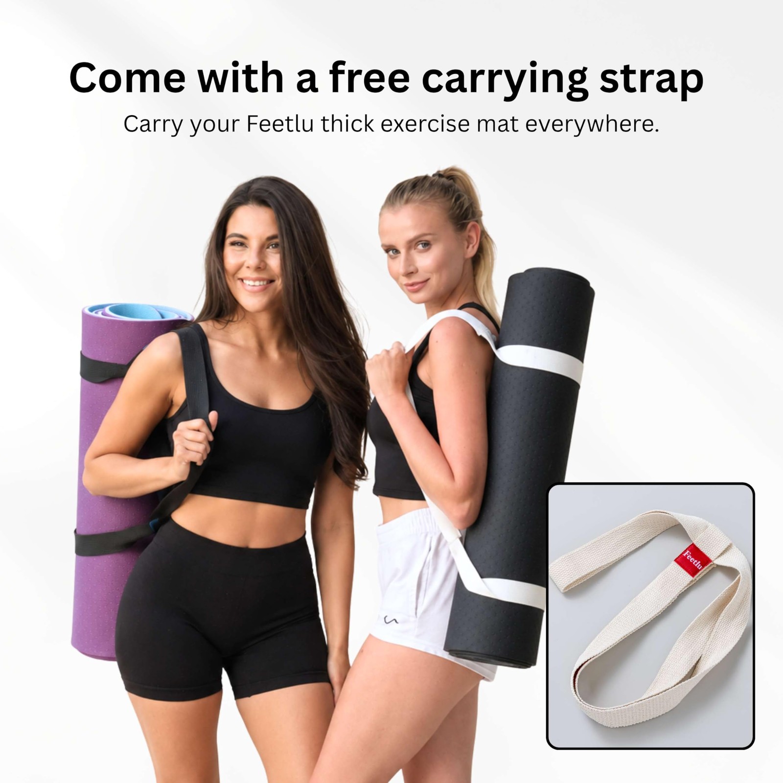 Extra Thick Yoga Mat with Carry Strap, 10mm Non-Slip Exercise Mat, 72 x 24 In…