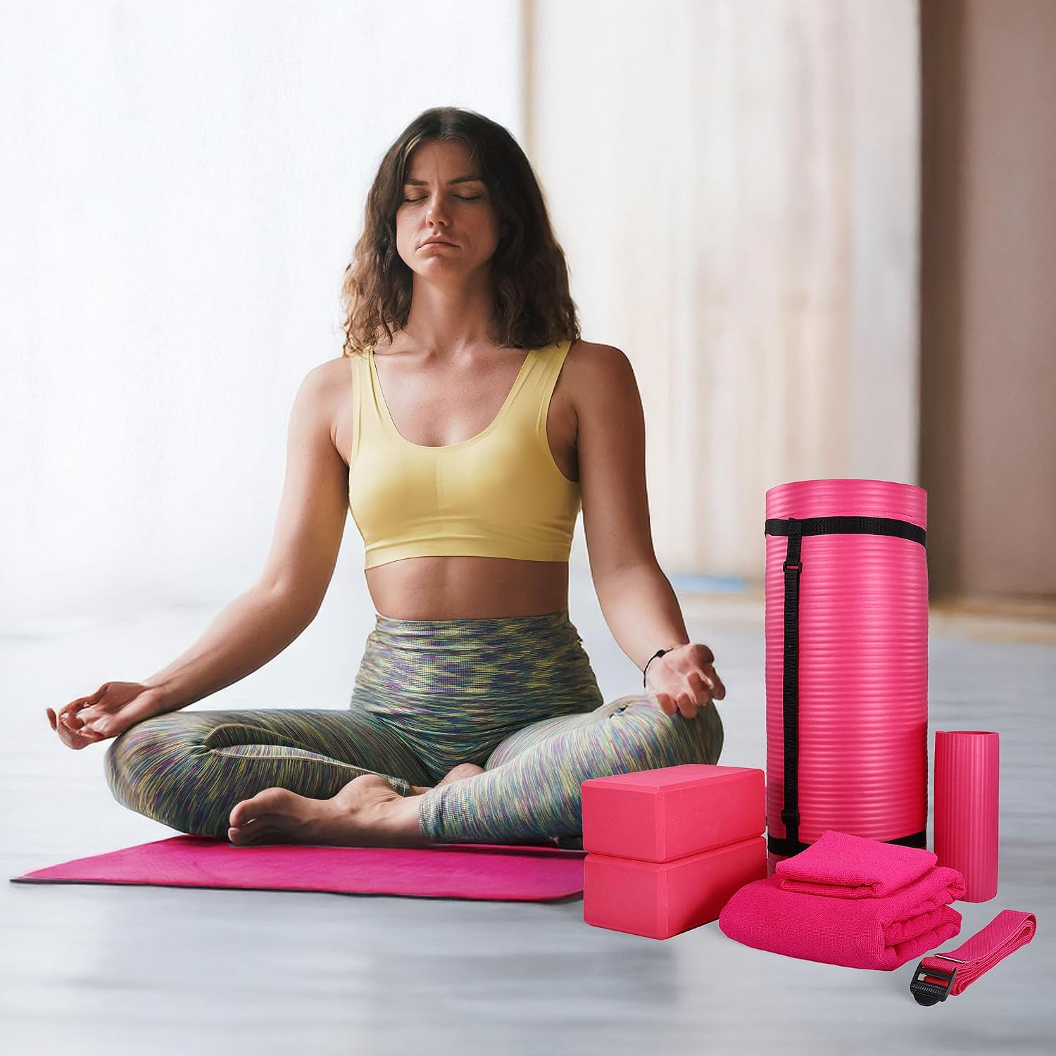 Ultimate 7-Piece Yoga Set with Extra Thick Mat and Accessories for All Workouts