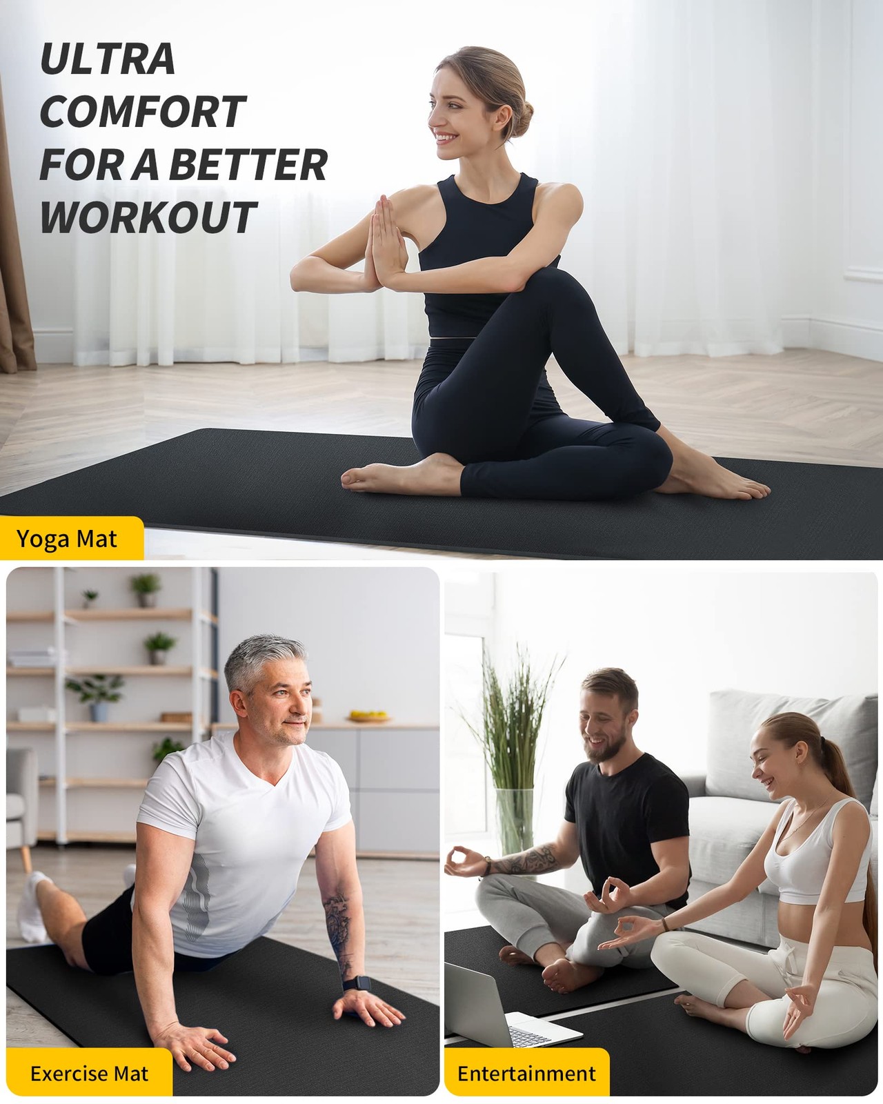 Yoga Mat for Women and Men, Extra Long and Wide Exercise Mat(84&Prime; x 30&Prime; x 1/4 …