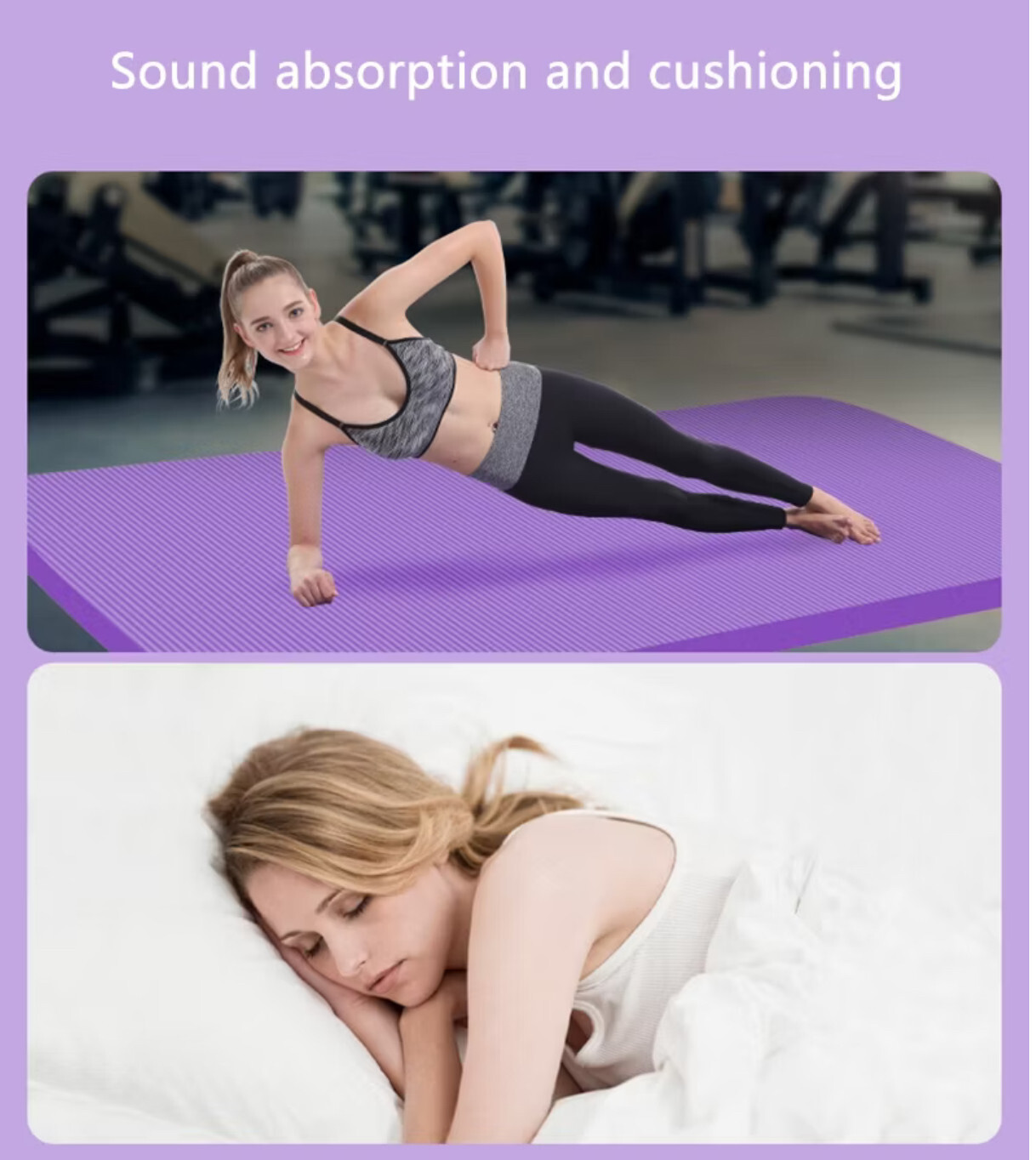 Purple Yoga Mat 10mm Thick Non-Slip 183x61cm + FREE Carry Bag Home Fitness