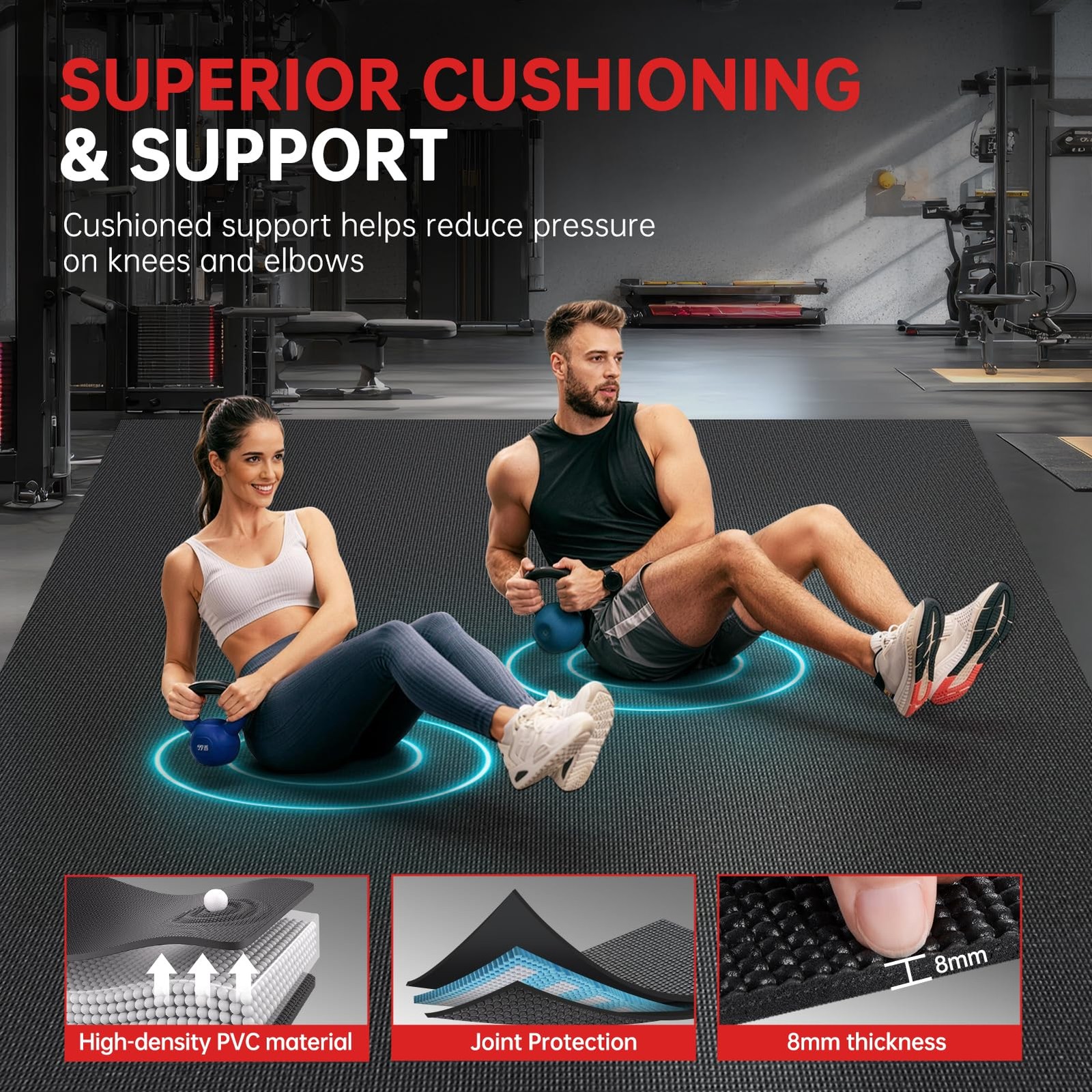 GymCope Extra Large Exercise Mat, 8*6ft, 8&rsquo;x6&rsquo;x8mm-Black