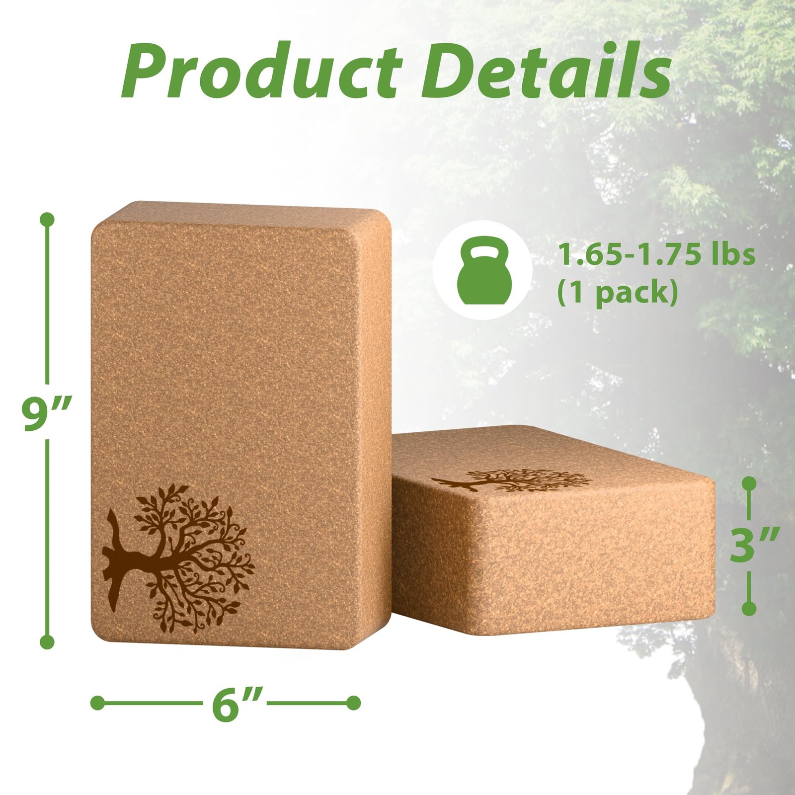 Cork Yoga Blocks 2 Pack Set, Natural Soft Non-Slip Blocks,