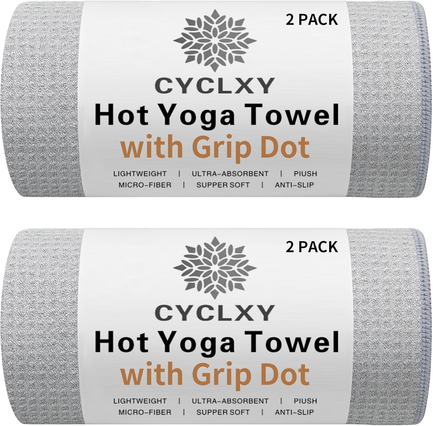 2 Pack Hot Yoga Towel with Grip Dot，Stickyfiber Yoga Mat Towels Non Slip for Hot