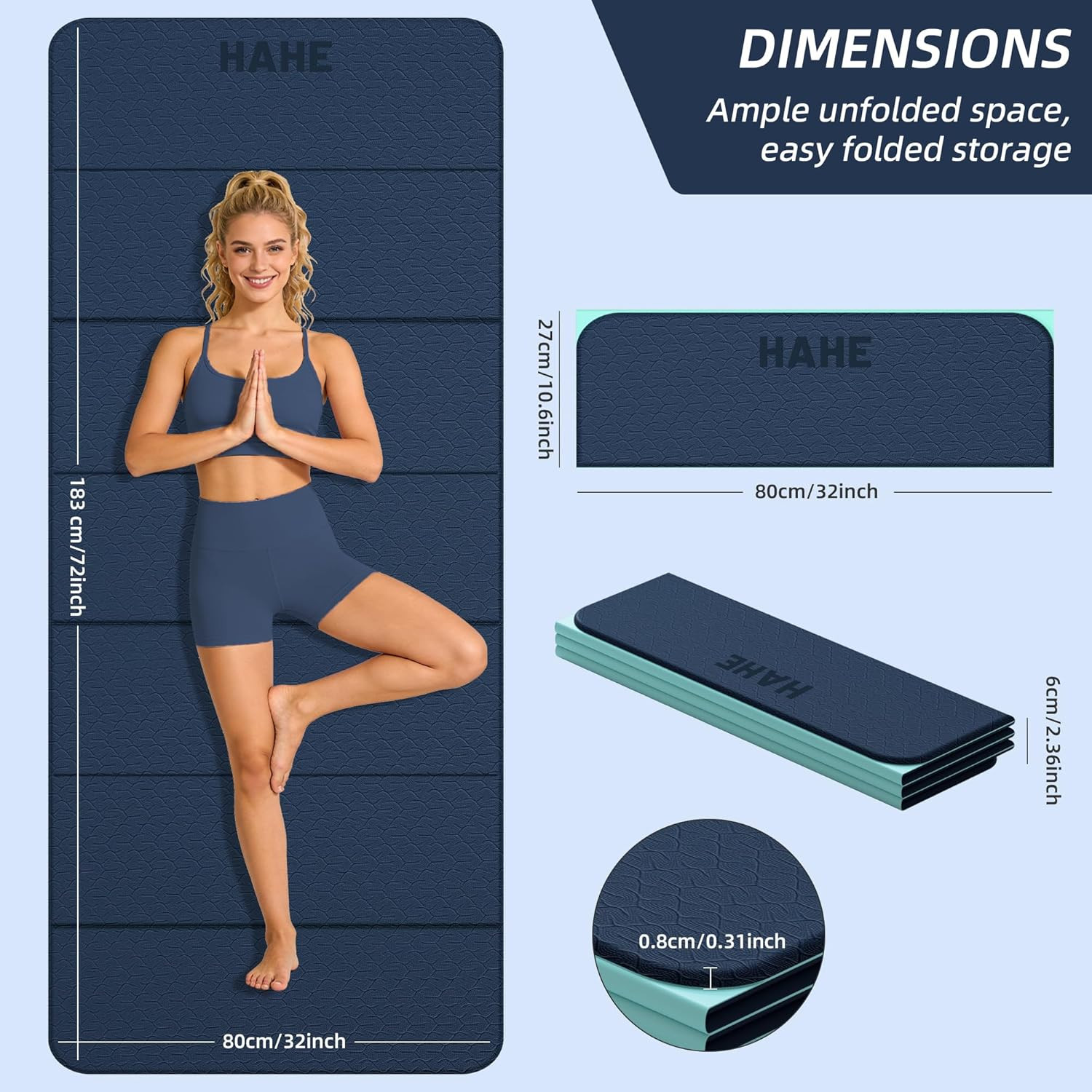 Foldable Non-Slip Yoga Mat, 74&Prime;x32&Prime;, Portable TPE Workout Mat for Home Gym