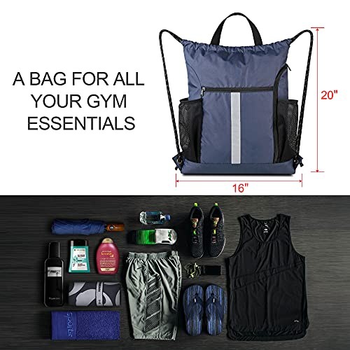 Drawstring Backpack Sports Gym Bag With Navy Drawstring With Shoe Compartment