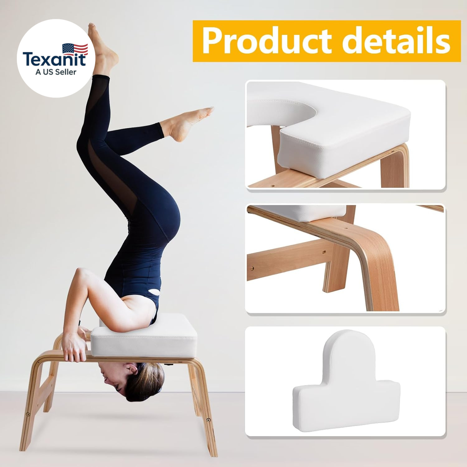 Yoga Headstand Bench, Yoga Inversion Chair, Headstand Trainer with Wood Frame an